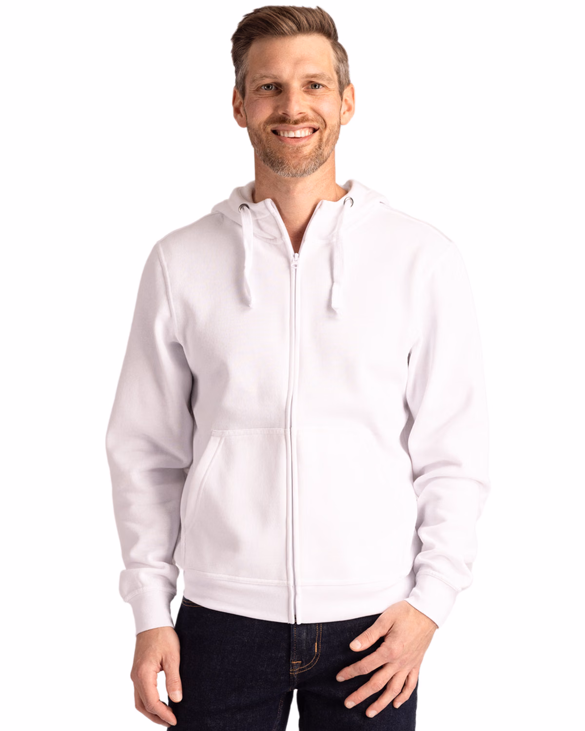 Custom Clique Stockholm Unisex Full Zip Hooded Sweatshirt — White front