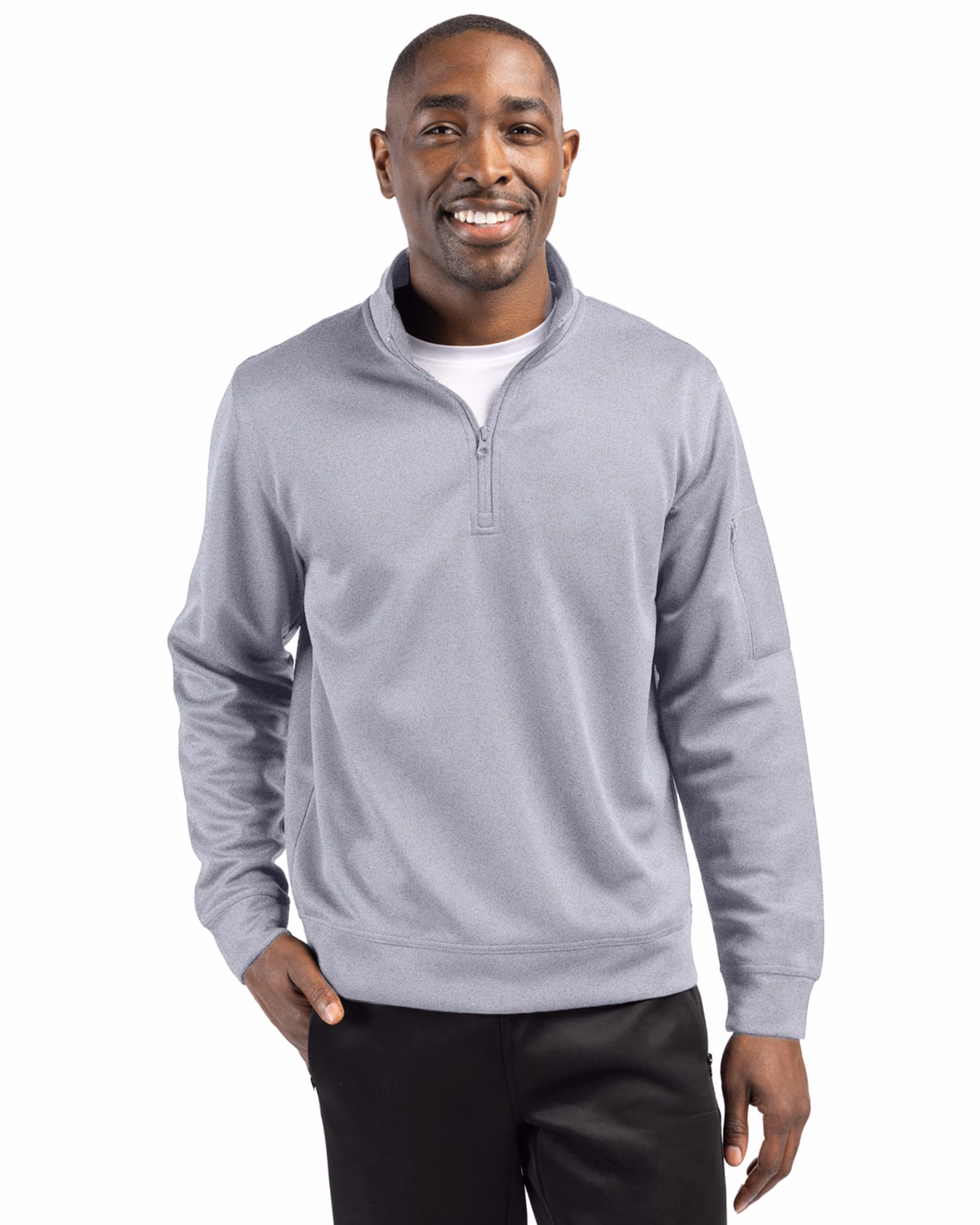 Custom Clique Lift Solution-dyed Performance Unisex Half Zip Sweatshirt — Grey Melange front