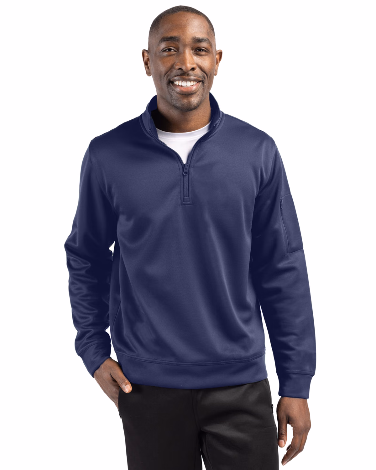 Custom Clique Lift Solution-dyed Performance Unisex Half Zip Sweatshirt — Navy front