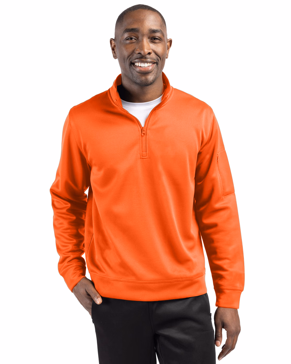 Custom Clique Lift Solution-dyed Performance Unisex Half Zip Sweatshirt — Orange front