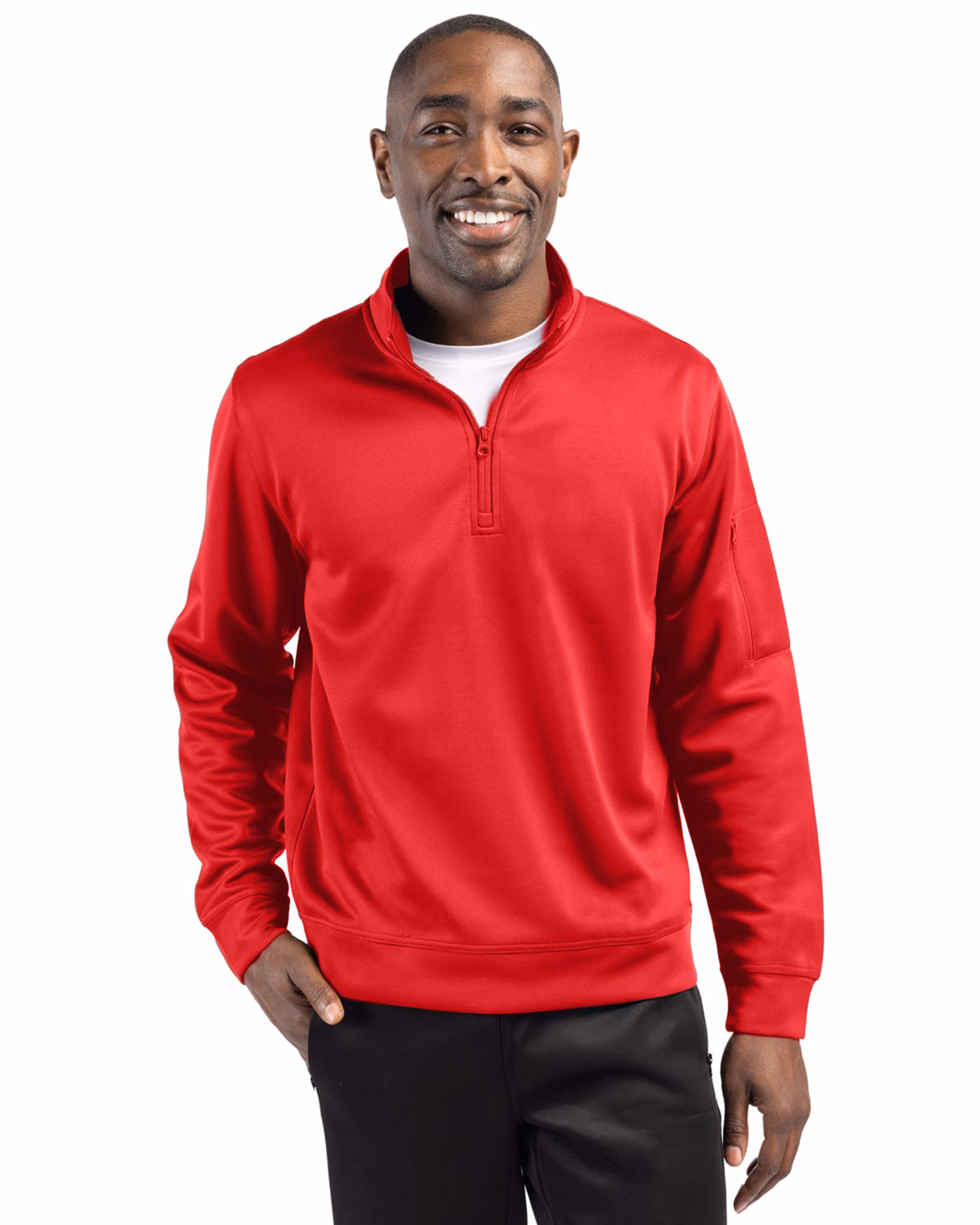 Custom Clique Lift Solution-dyed Performance Unisex Half Zip Sweatshirt — Red front