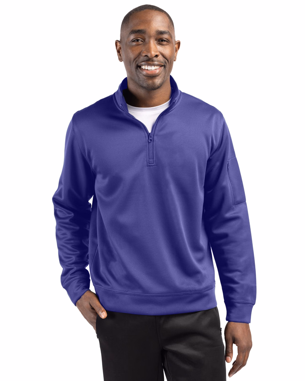 Custom Clique Lift Solution-dyed Performance Unisex Half Zip Sweatshirt — Royal Purple front