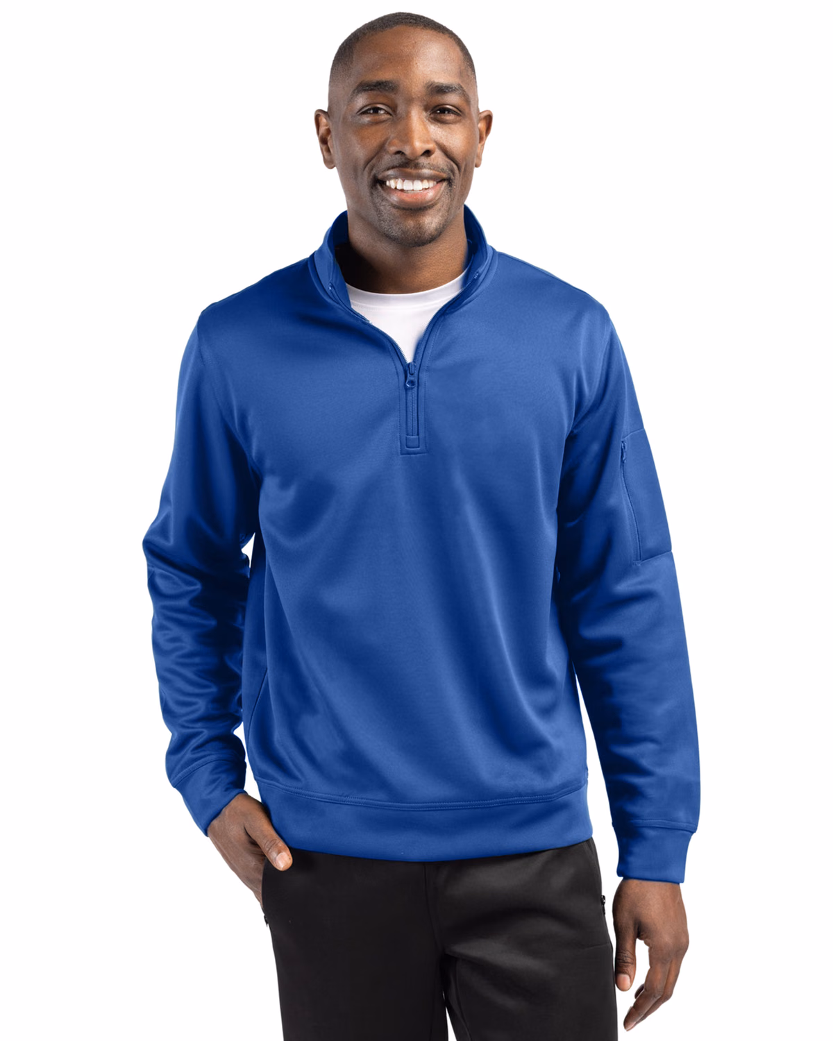 Custom Clique Lift Solution-dyed Performance Unisex Half Zip Sweatshirt — Royal Blue front