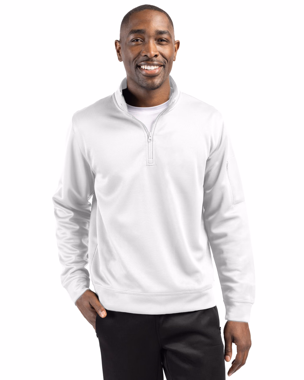 Custom Clique Lift Solution-dyed Performance Unisex Half Zip Sweatshirt — White front