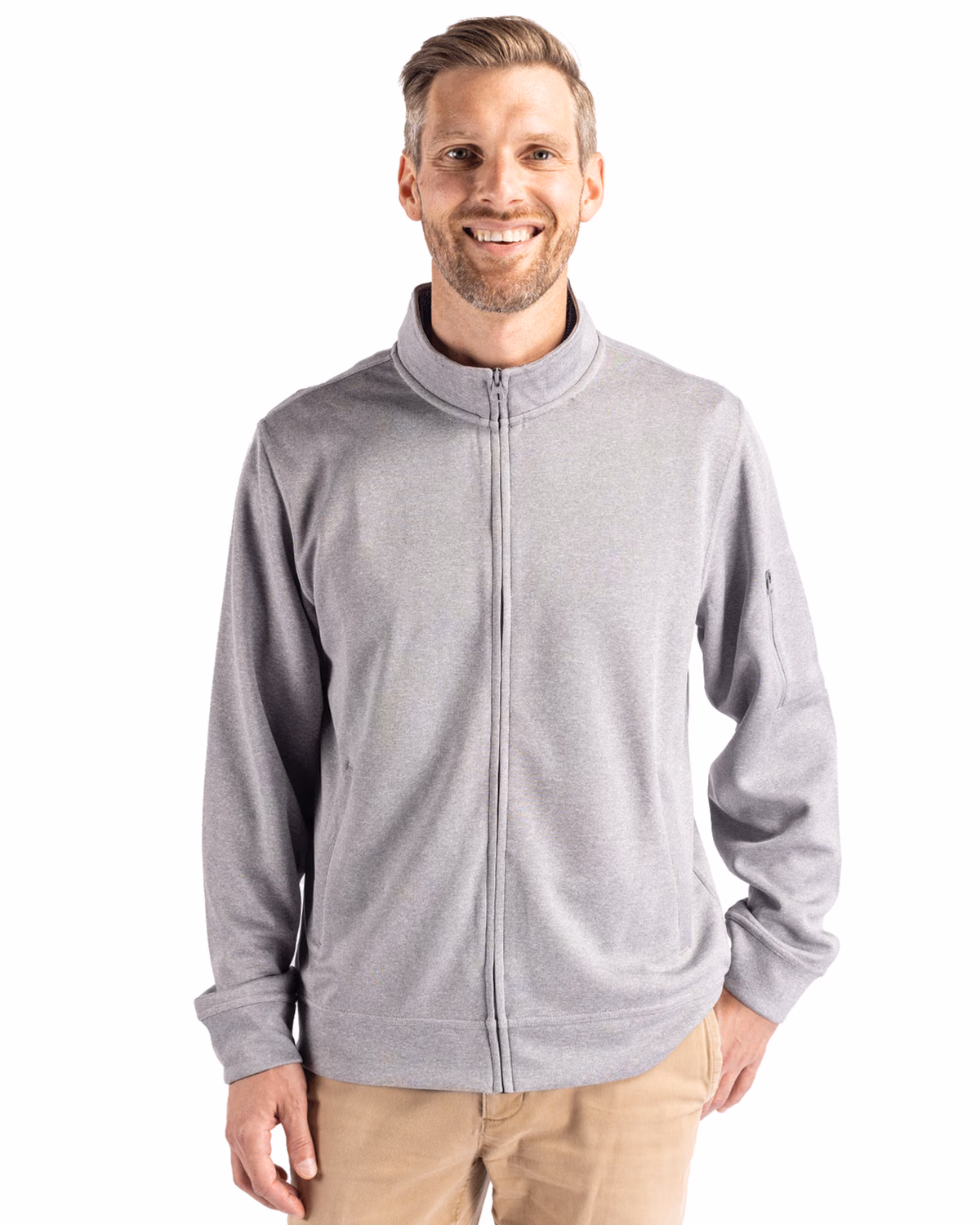 Custom Clique Lift Solution-dyed Performance Unisex Full Zip Sweatshirt — Grey Melange front