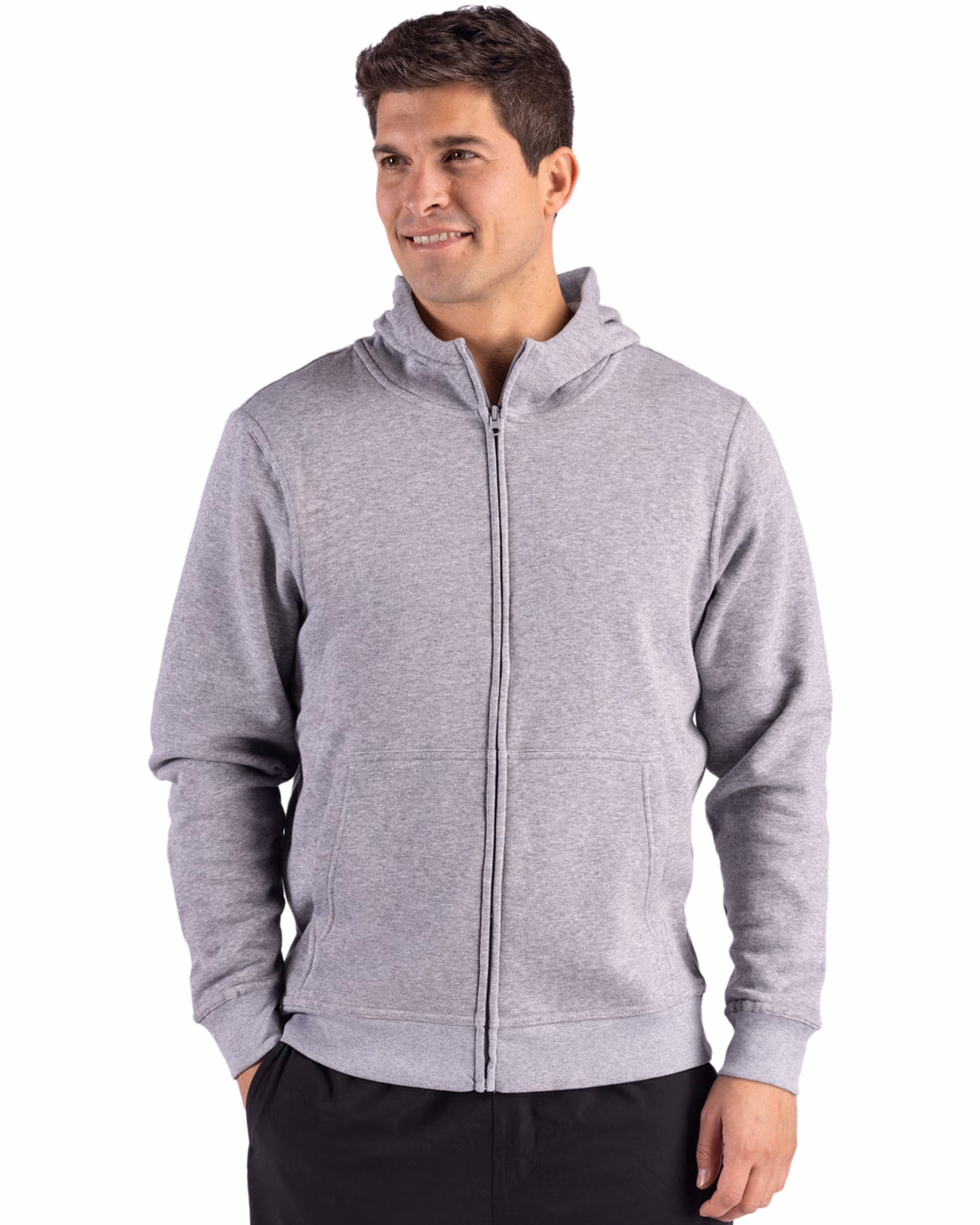 Custom Clique Drive Recycled Unisex Full Zip Hooded Sweatshirt — Grey Melange front