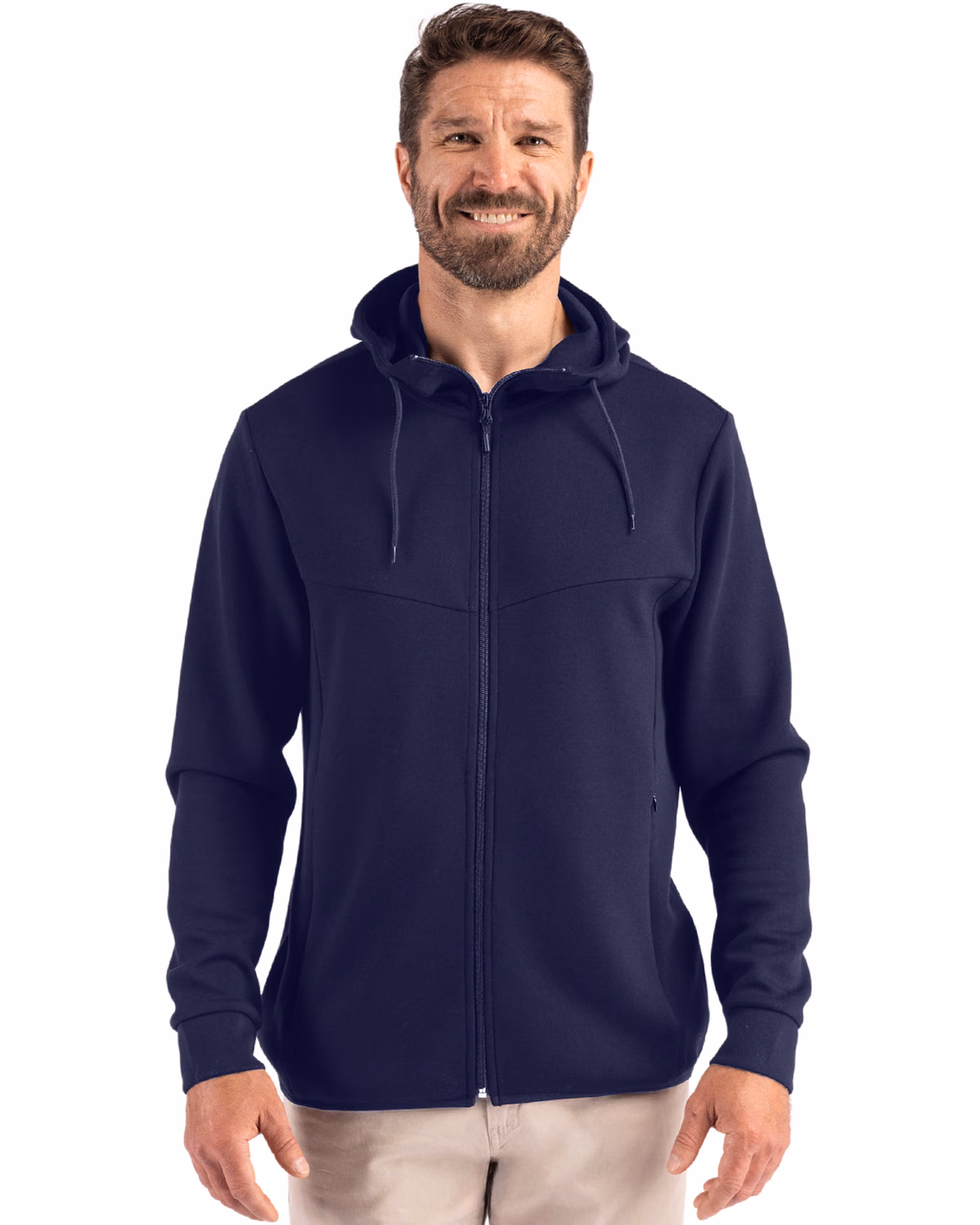 Custom Clique Haven Recycled Mens Full Zip Hooded Sweatshirt — Dark Navy front