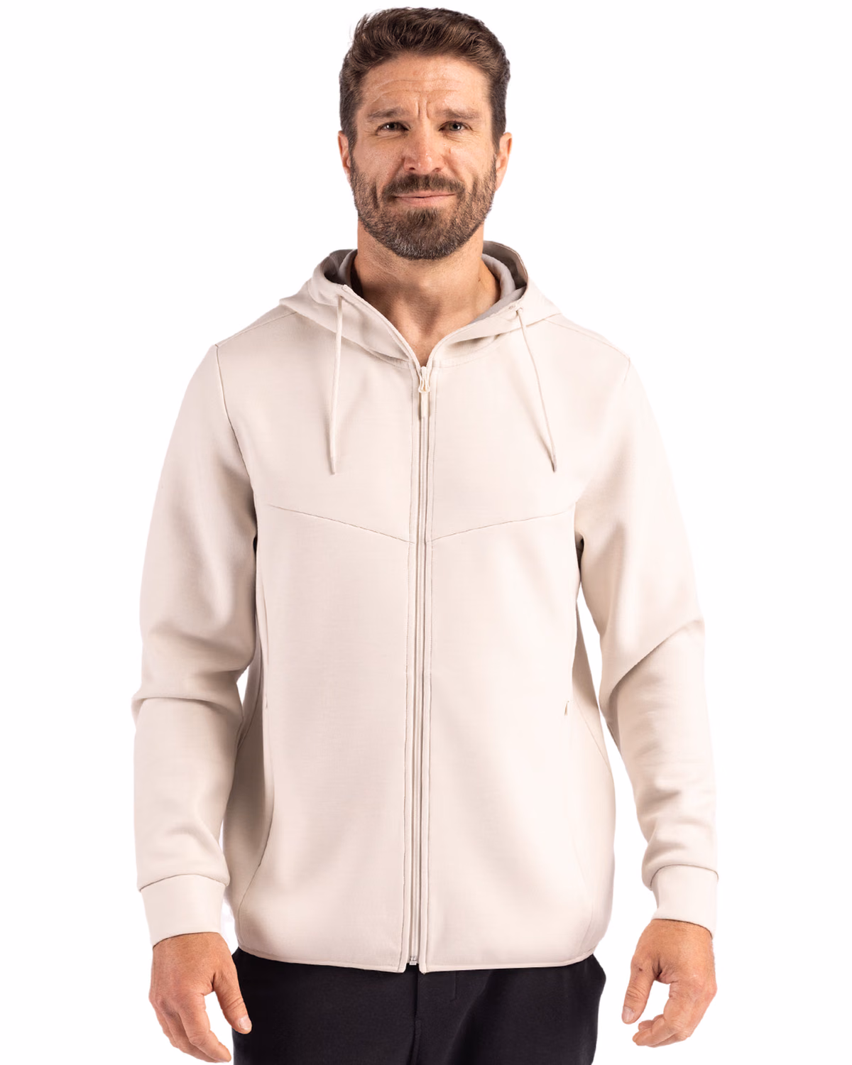 Custom Clique Haven Recycled Mens Full Zip Hooded Sweatshirt — Fog front