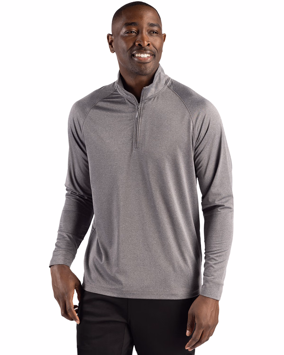 Custom Clique Dash Recycled Mens Quarter Zip Sweatshirt — Black Heather front