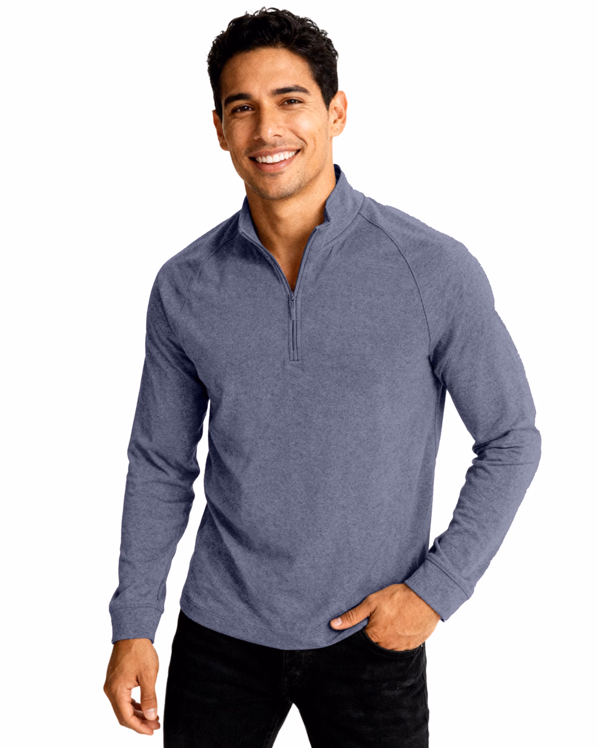 Custom Clique Dash Recycled Mens Quarter Zip Sweatshirt — Navy Heather front