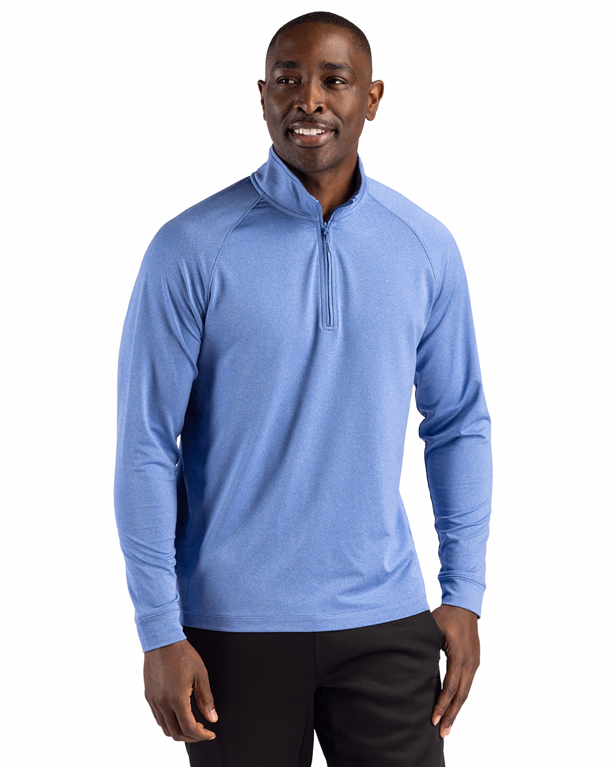 Custom Clique Dash Recycled Mens Quarter Zip Sweatshirt — Royal Blue Heather front