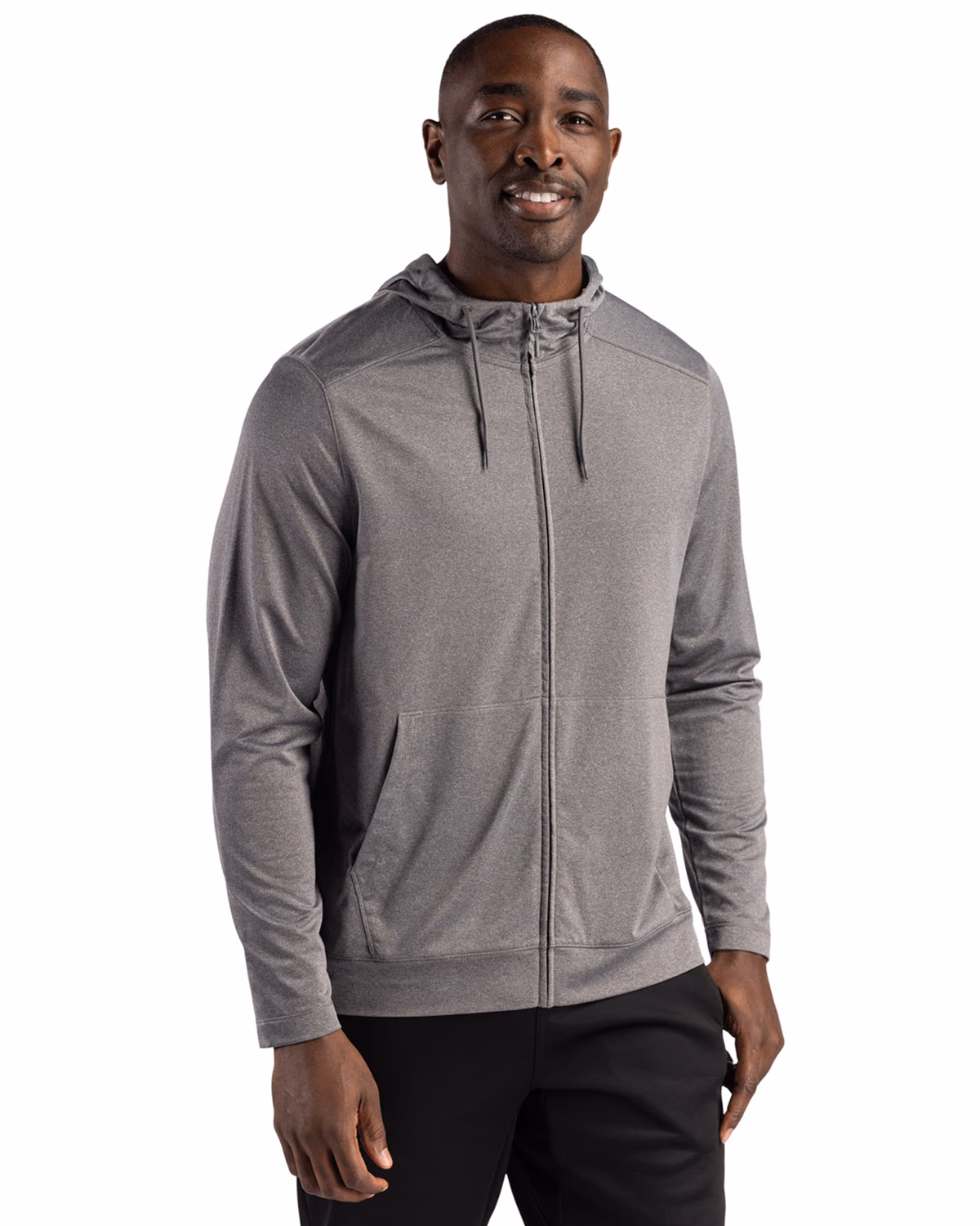 Custom Clique Dash Recycled Mens Full Zip Hooded Sweatshirt — Black Heather front