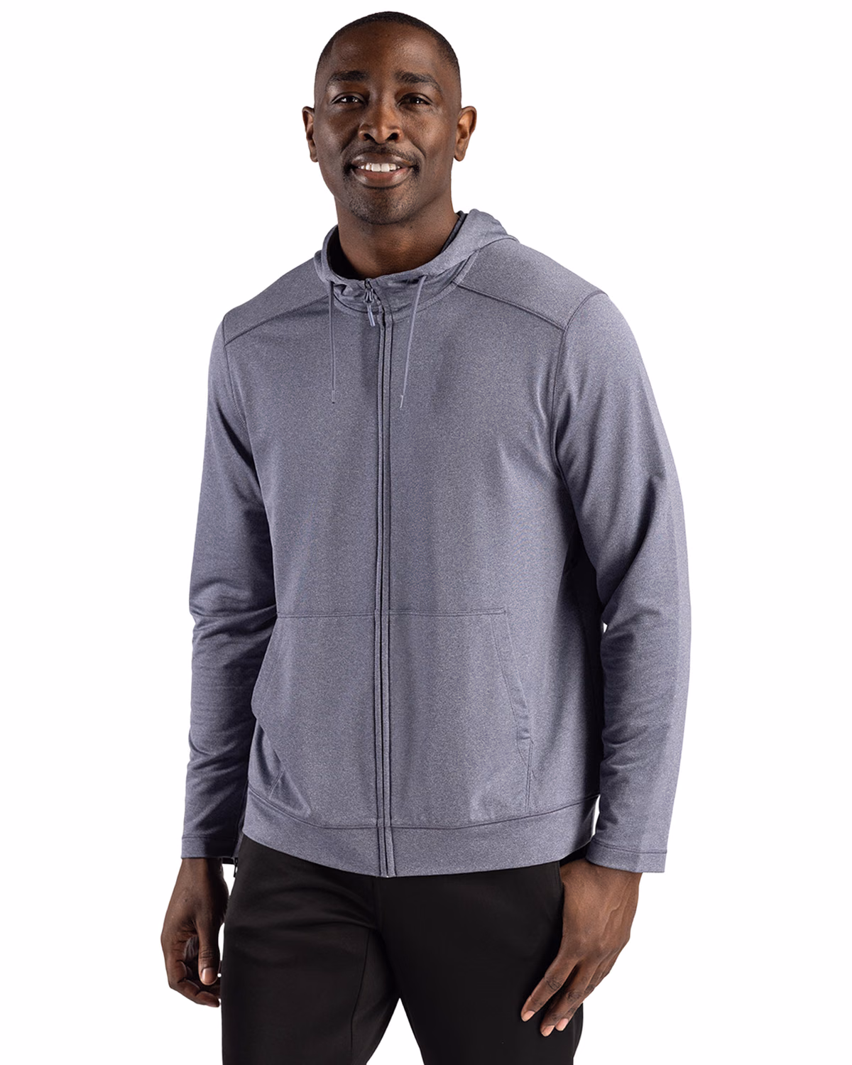 Custom Clique Dash Recycled Mens Full Zip Hooded Sweatshirt — Navy Heather front