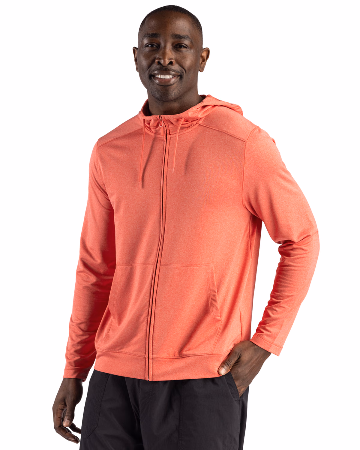 Custom Clique Dash Recycled Mens Full Zip Hooded Sweatshirt — Red Heather front
