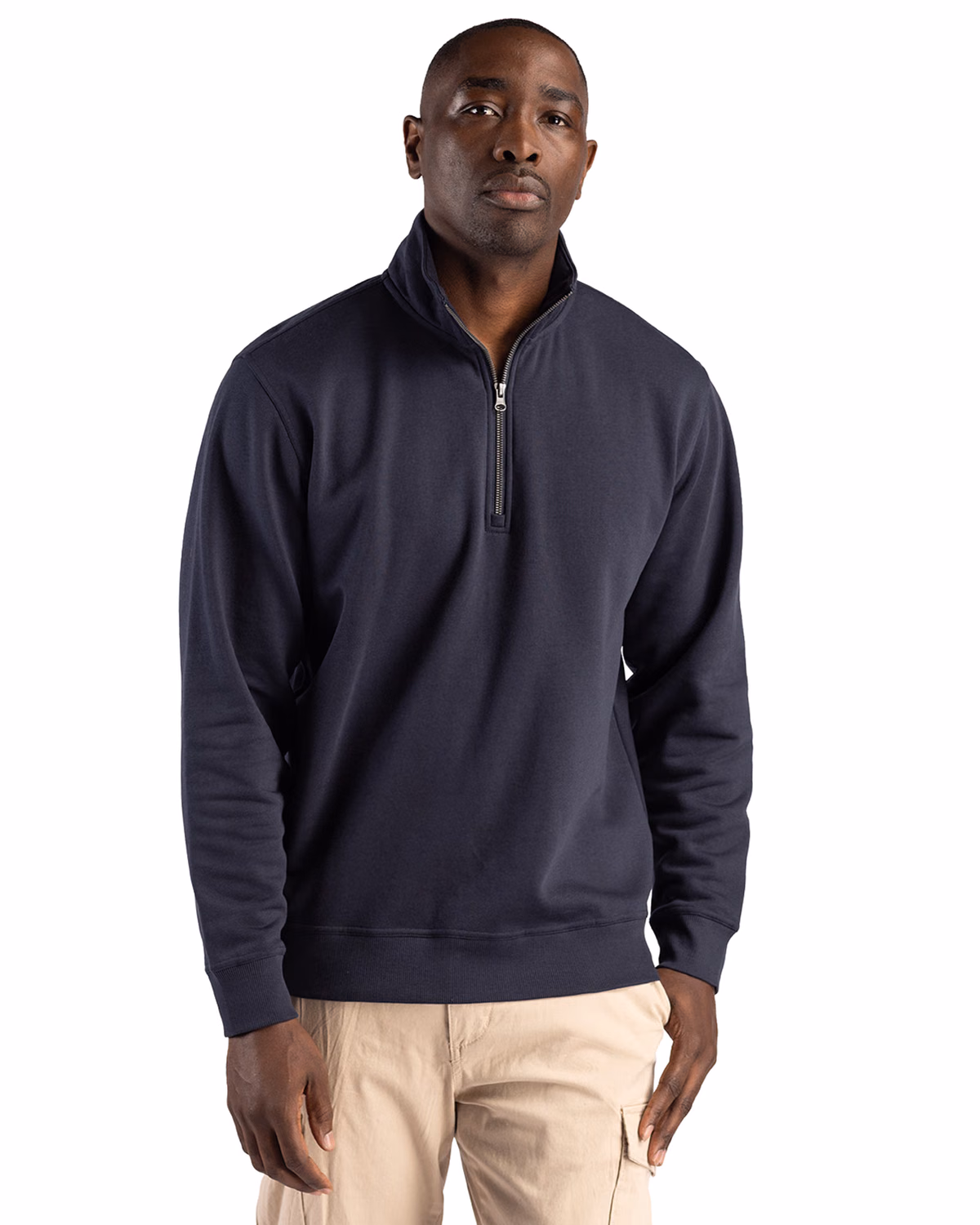 Custom Clique Drive Recycled Unisex Quarter Zip Sweatshirt — Dark Navy front