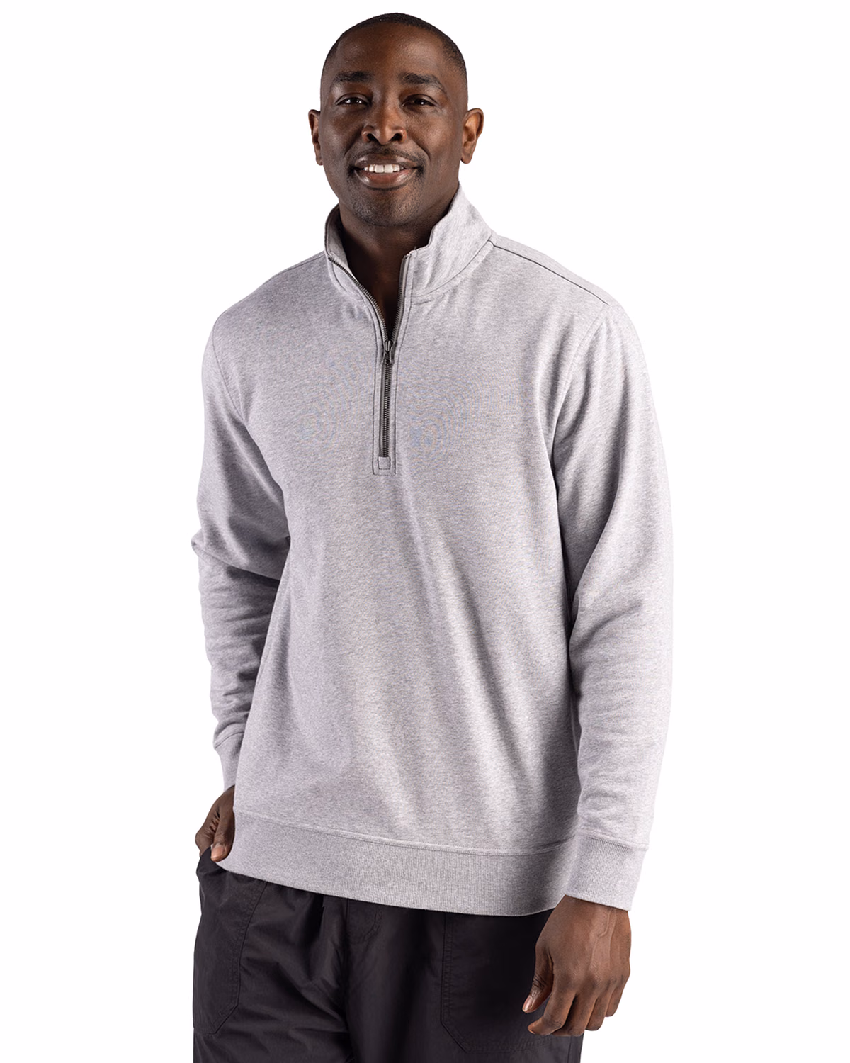 Custom Clique Drive Recycled Unisex Quarter Zip Sweatshirt — Grey Melange front
