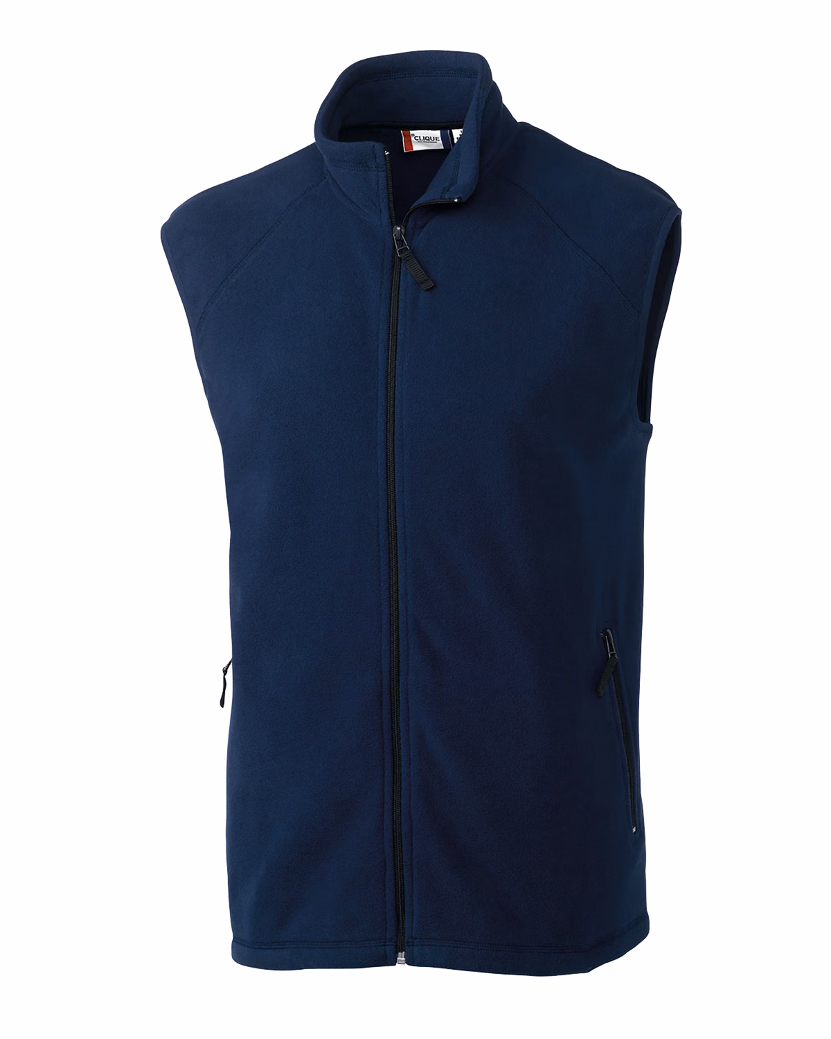 Custom Clique Summit Performance Fleece Mens Full Zip Vest — Navy flat front