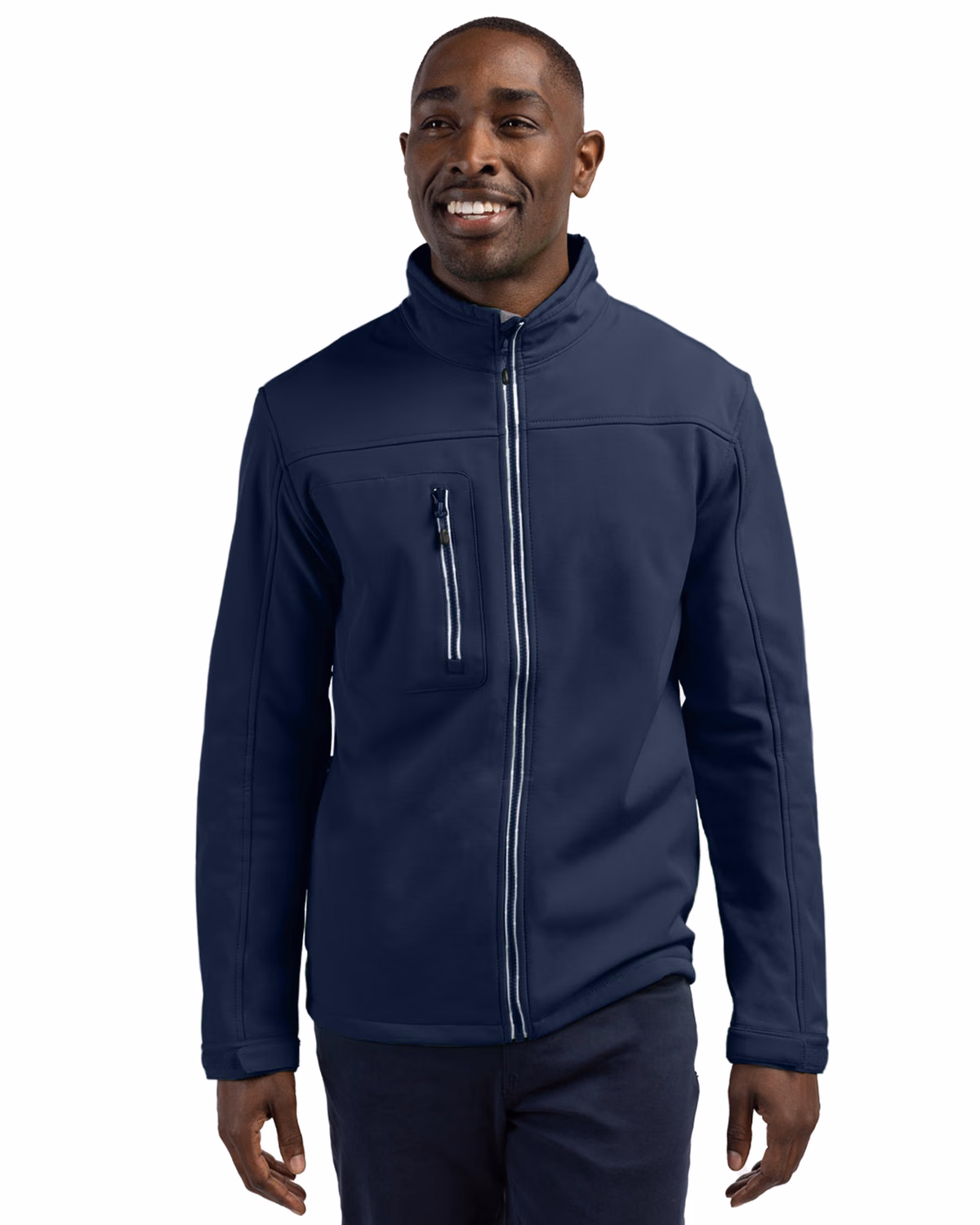 Custom Clique Telemark Recycled Stretch Softshell Mens Full Zip Jacket — Dark Navy front