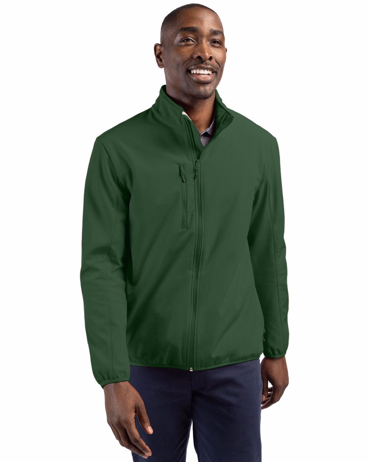 Custom Clique Trail Recycled Stretch Softshell Mens Full Zip Jacket — Bottle Green front