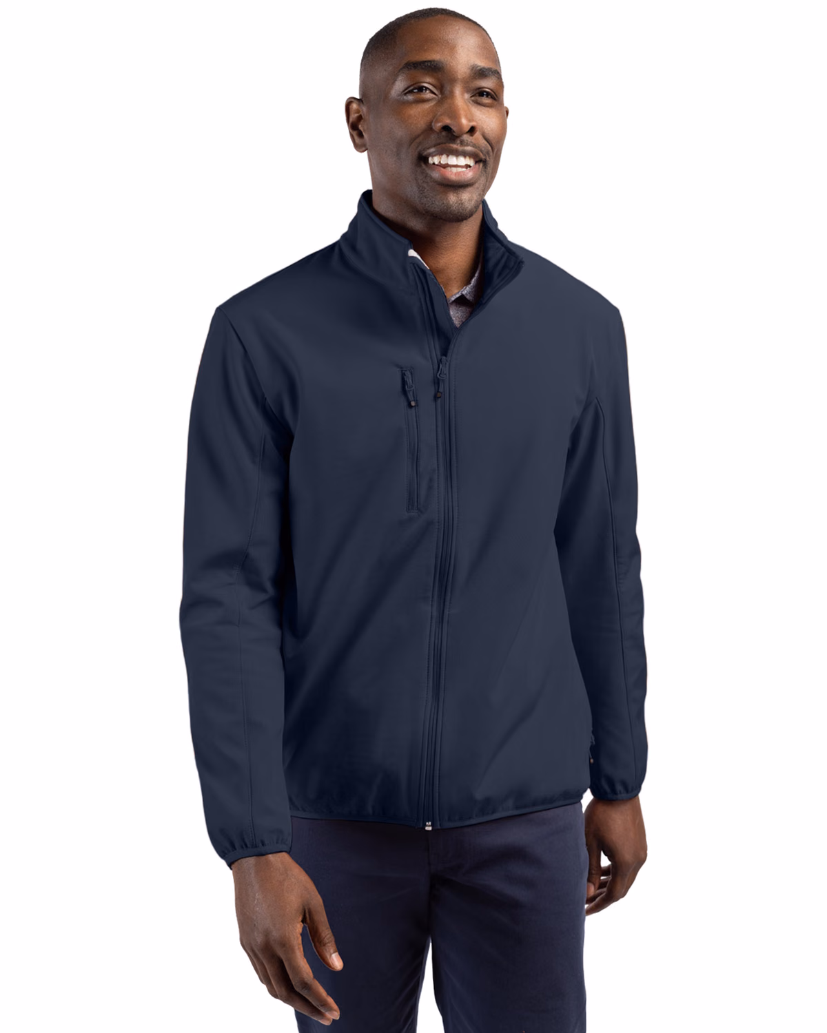 Custom Clique Trail Recycled Stretch Softshell Mens Full Zip Jacket — Dark Navy front