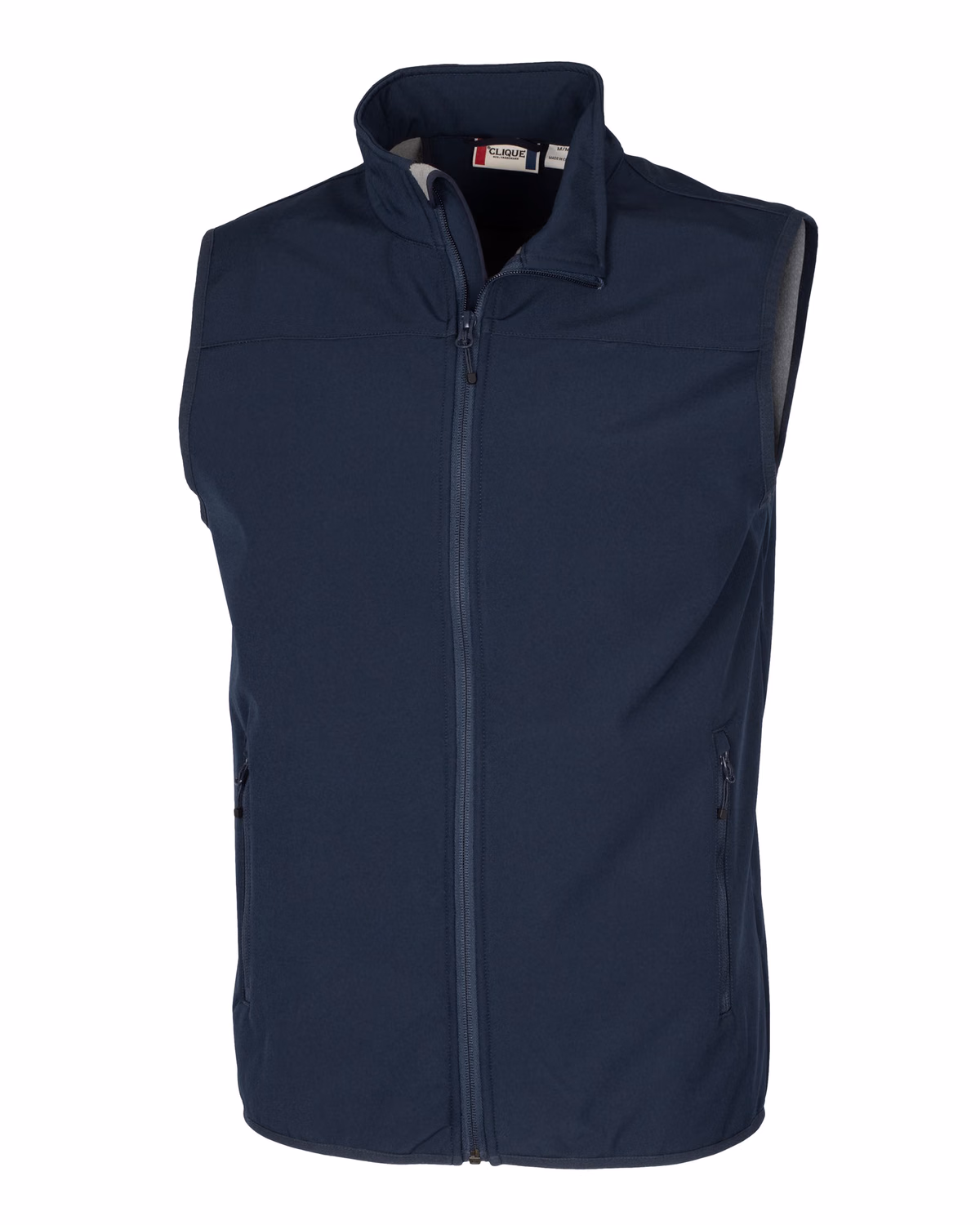 Custom Clique Trail Recycled Stretch Softshell Mens Full Zip Vest — Dark Navy flat front
