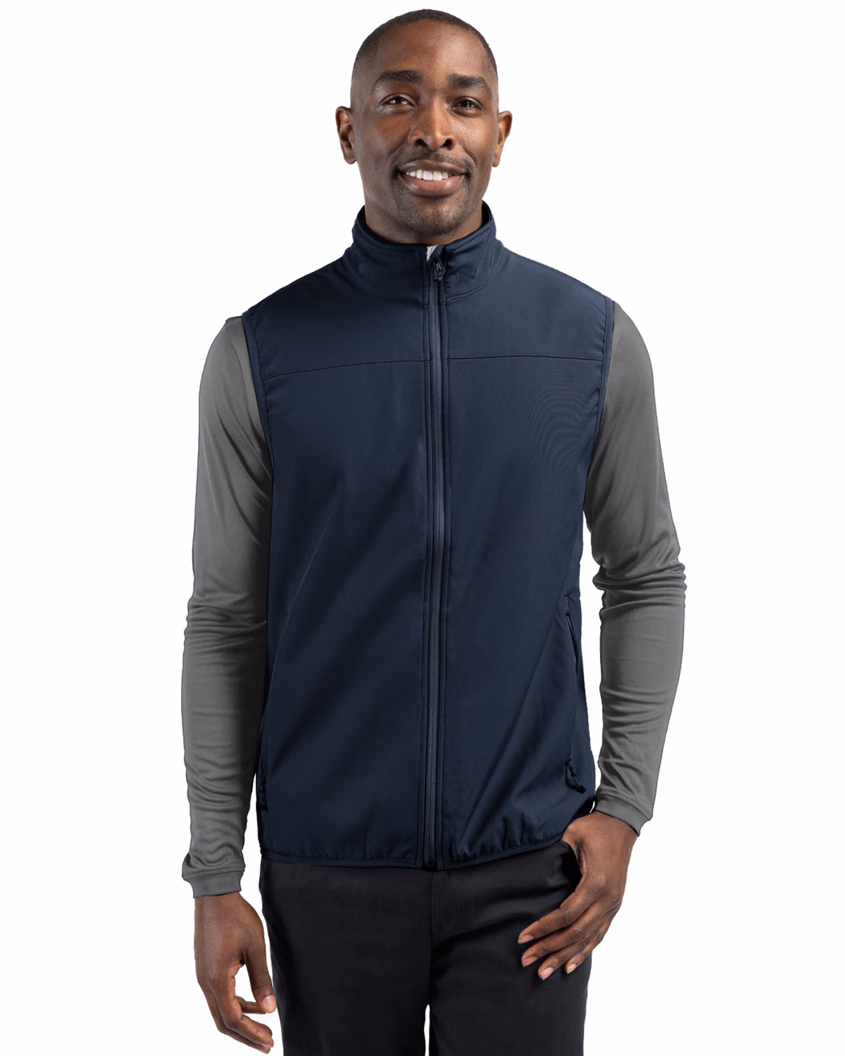 Custom Clique Trail Recycled Stretch Softshell Mens Full Zip Vest — Dark Navy front