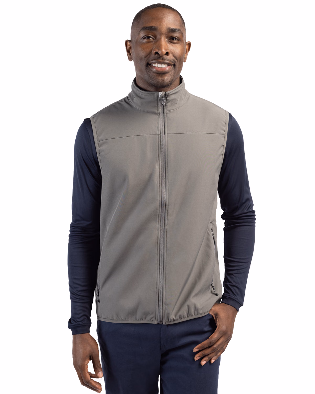 Custom Clique Trail Recycled Stretch Softshell Mens Full Zip Vest — Pure Slate front