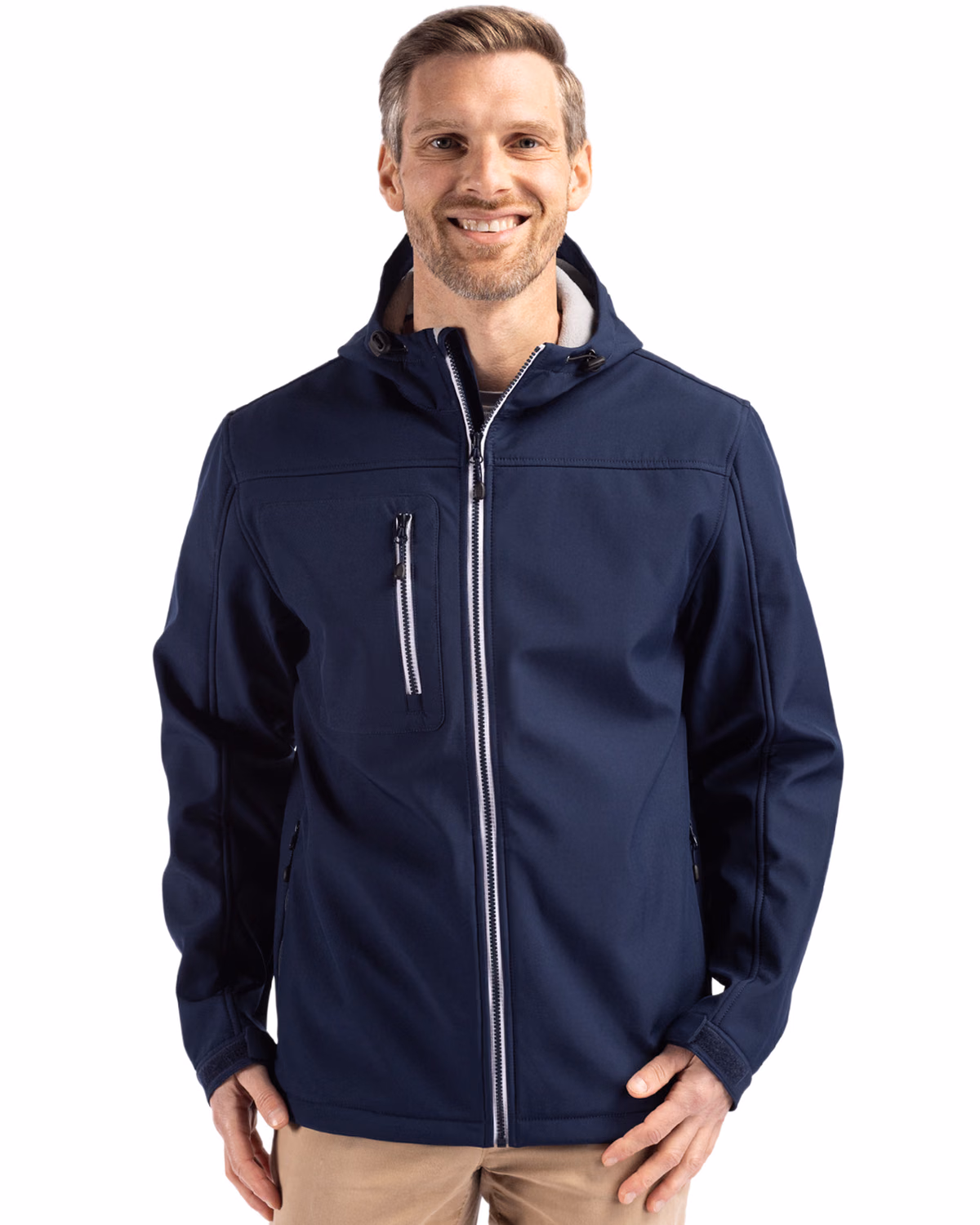 Custom Clique Telemark Recycled Stretch Softshell Mens Full Zip Hooded Jacket — Dark Navy front