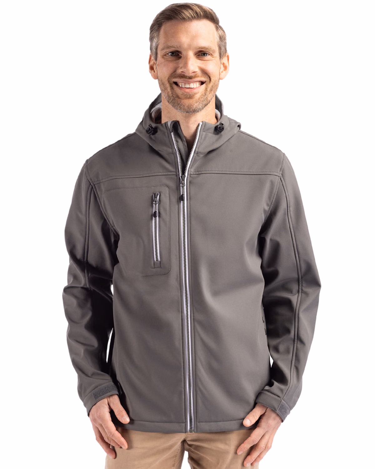 Custom Clique Telemark Recycled Stretch Softshell Mens Full Zip Hooded Jacket — Pure Slate front