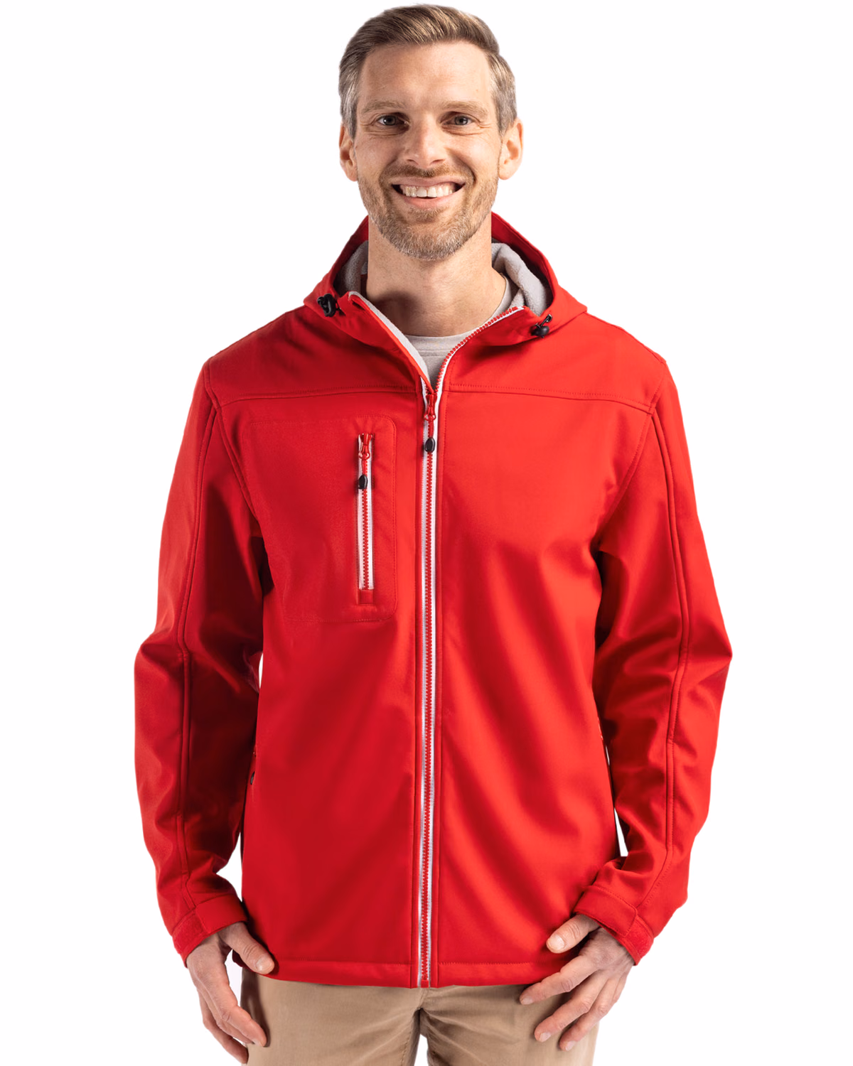 Custom Clique Telemark Recycled Stretch Softshell Mens Full Zip Hooded Jacket — Red front