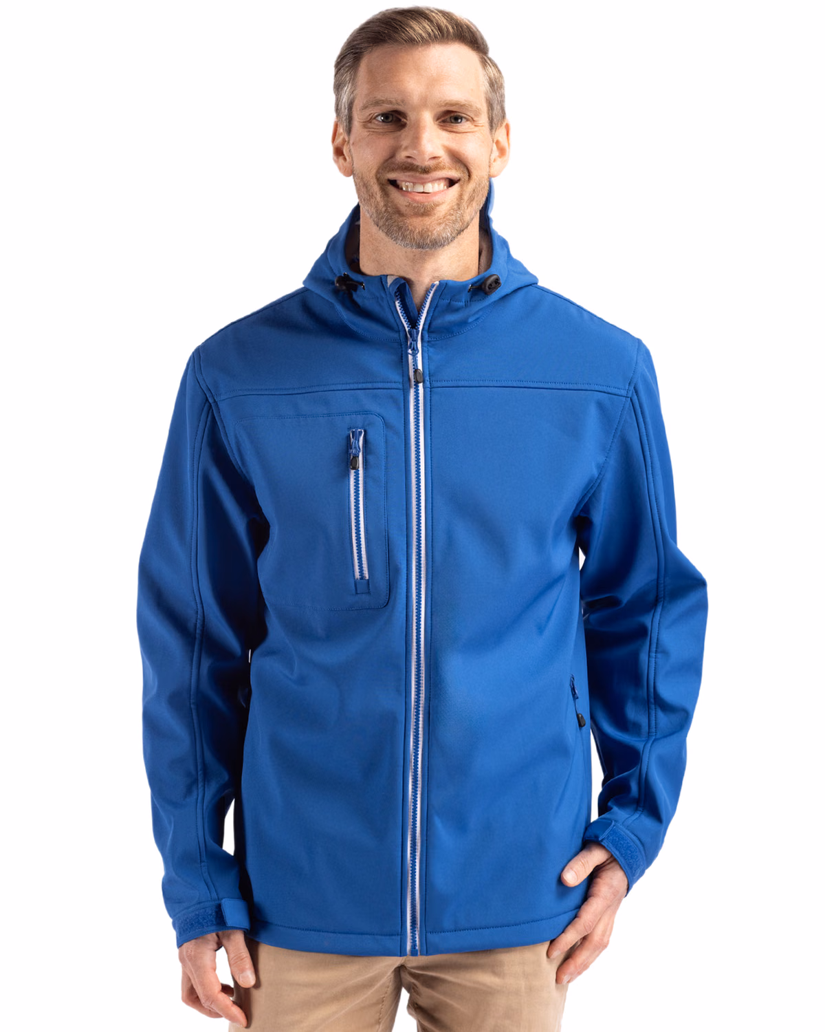 Custom Clique Telemark Recycled Stretch Softshell Mens Full Zip Hooded Jacket — Royal Blue front