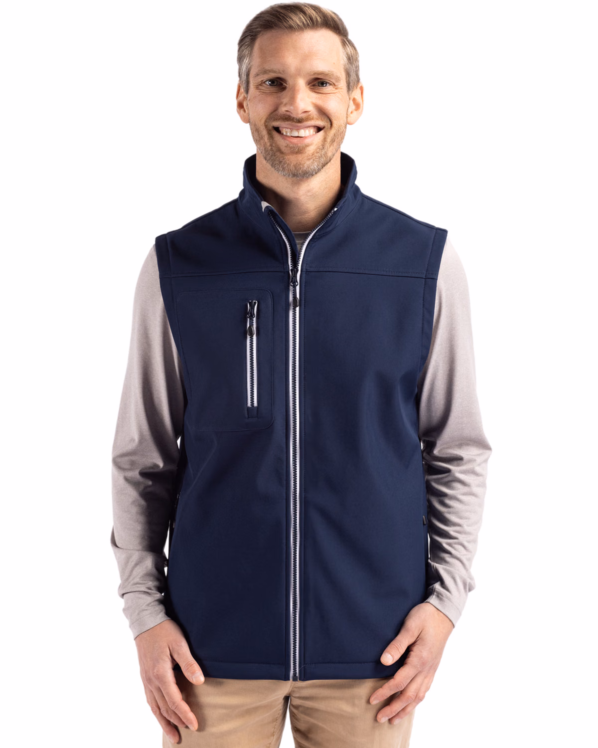 Custom Clique Telemark Recycled Stretch Softshell Mens Full Zip Vest — Dark Navy front