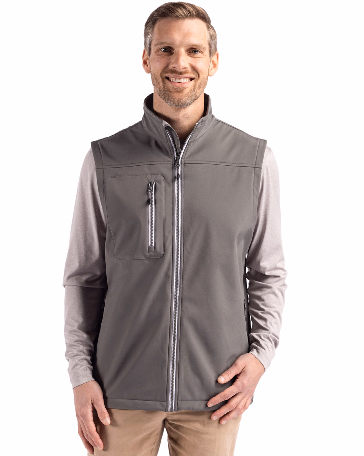 Custom Clique Telemark Recycled Stretch Softshell Mens Full Zip Vest — Pure Slate front