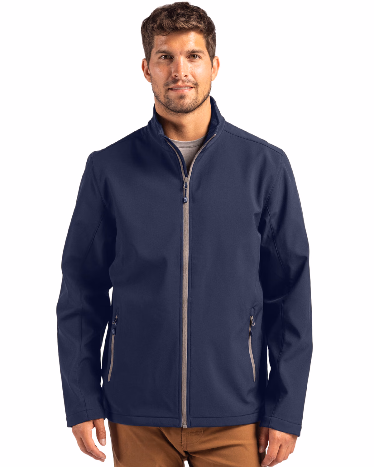 Custom Clique Tempo Recycled Stretch Softshell Mens Full Zip Jacket — Dark Navy/Pure Slate front
