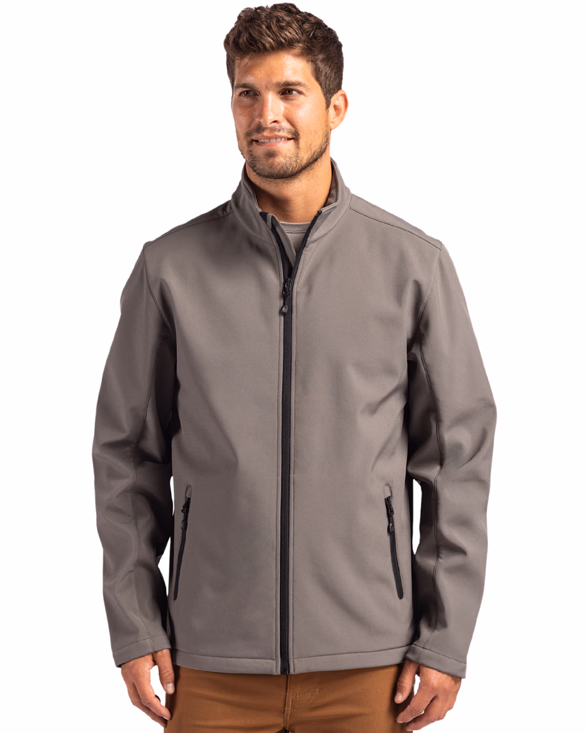 Custom Clique Tempo Recycled Stretch Softshell Mens Full Zip Jacket — Pure Slate/Black front
