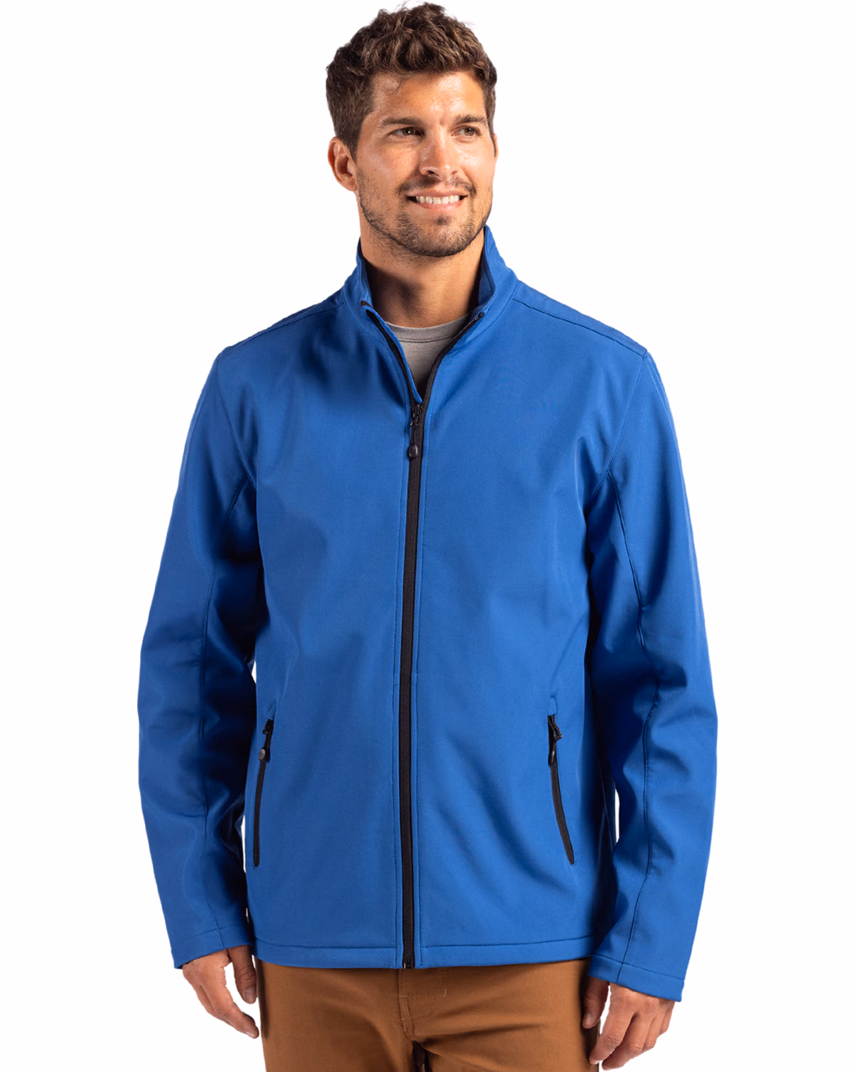 Custom Clique Tempo Recycled Stretch Softshell Mens Full Zip Jacket — Royal Blue/Black front