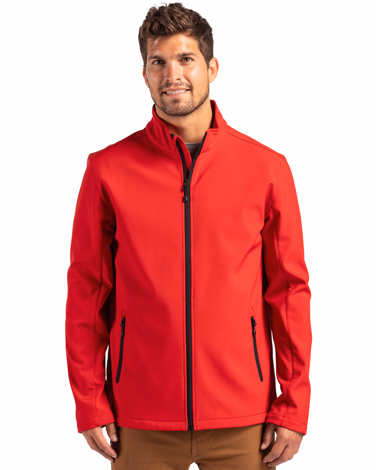 Custom Clique Tempo Recycled Stretch Softshell Mens Full Zip Jacket — Red/Black front