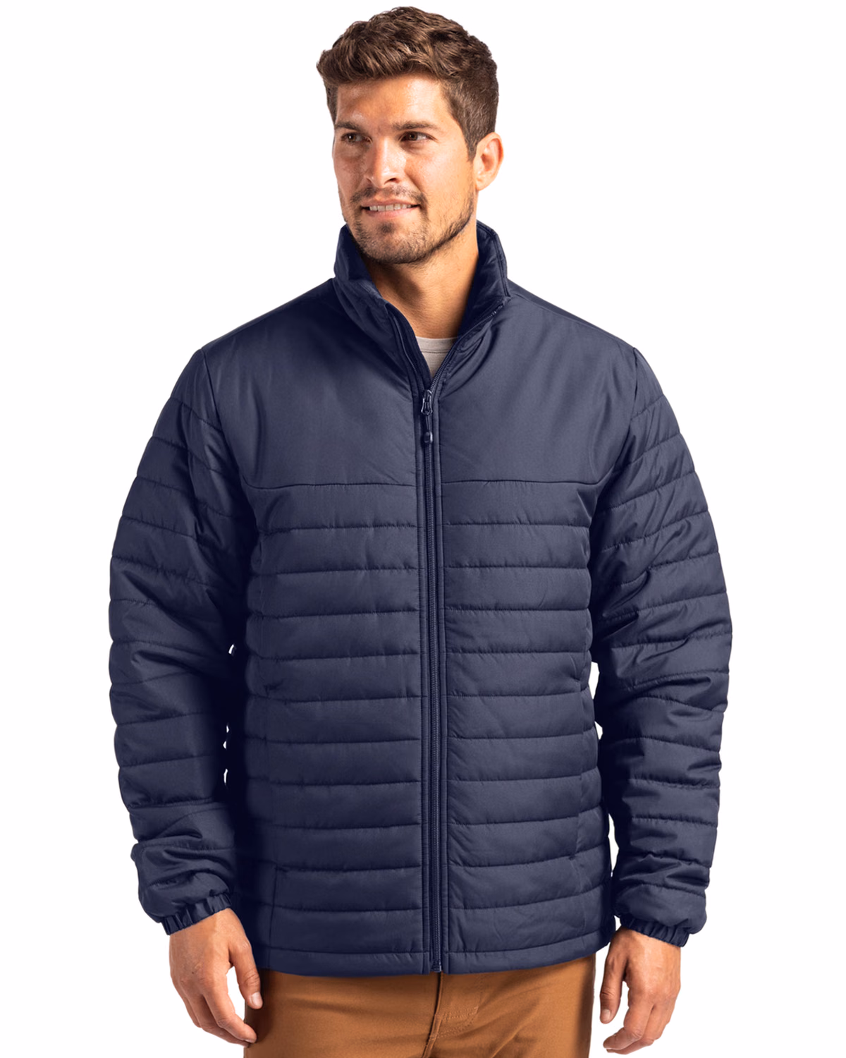 Custom Clique Elevation Recycled Insulated Puffer Mens Full Zip Jacket — Dark Navy front