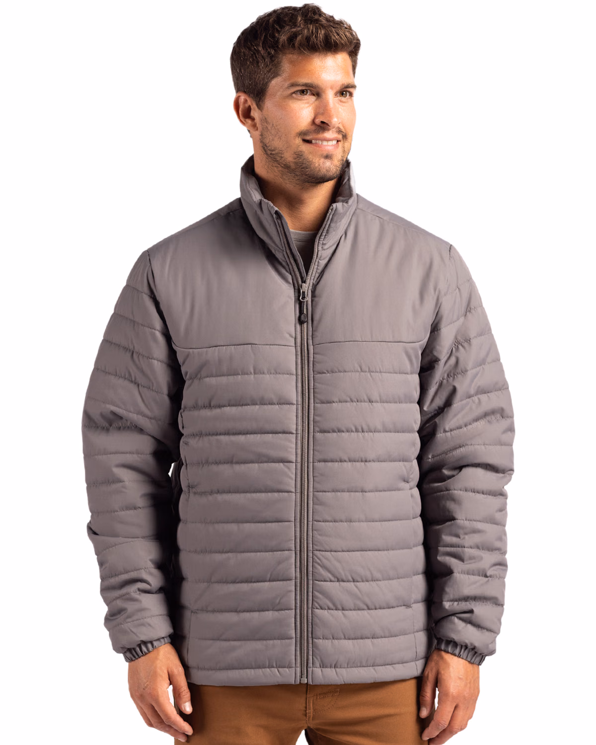Custom Clique Elevation Recycled Insulated Puffer Mens Full Zip Jacket — Pure Slate front