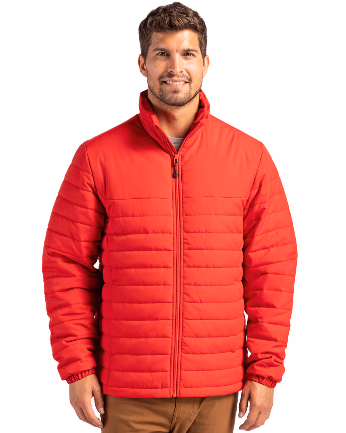 Custom Clique Elevation Recycled Insulated Puffer Mens Full Zip Jacket — Red front