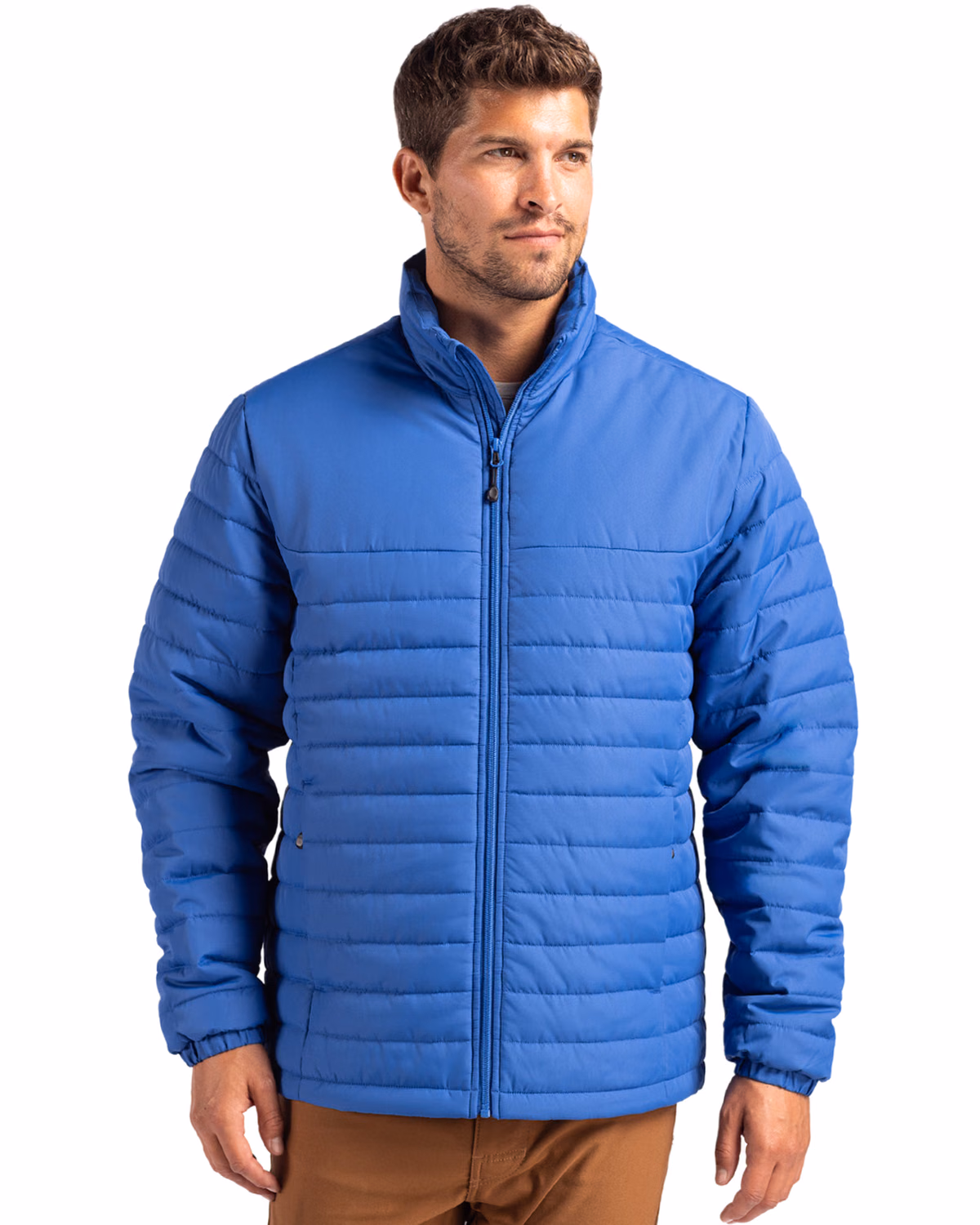 Custom Clique Elevation Recycled Insulated Puffer Mens Full Zip Jacket — Royal Blue front