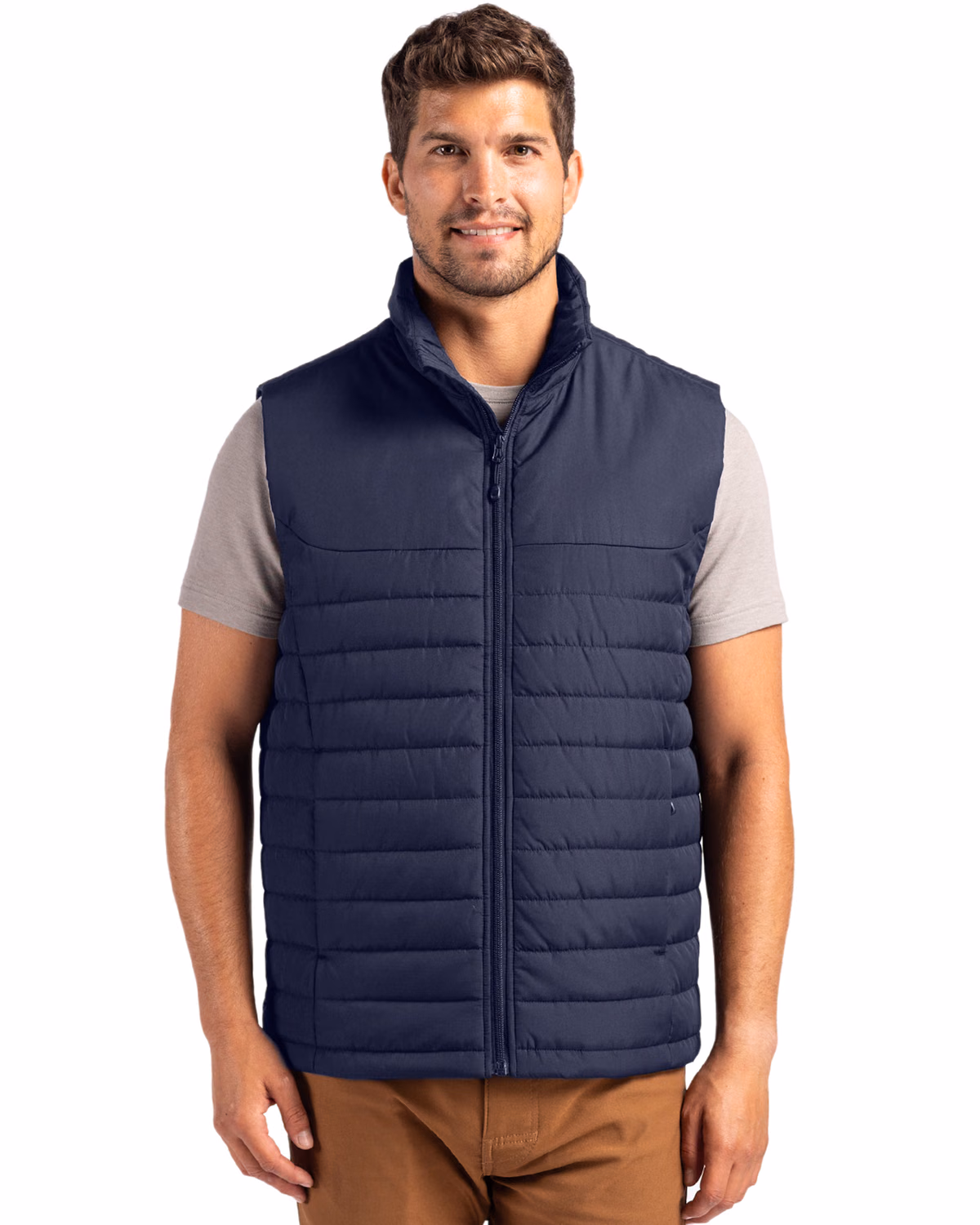 Custom Clique Elevation Recycled Insulated Puffer Mens Full Zip Vest — Dark Navy front