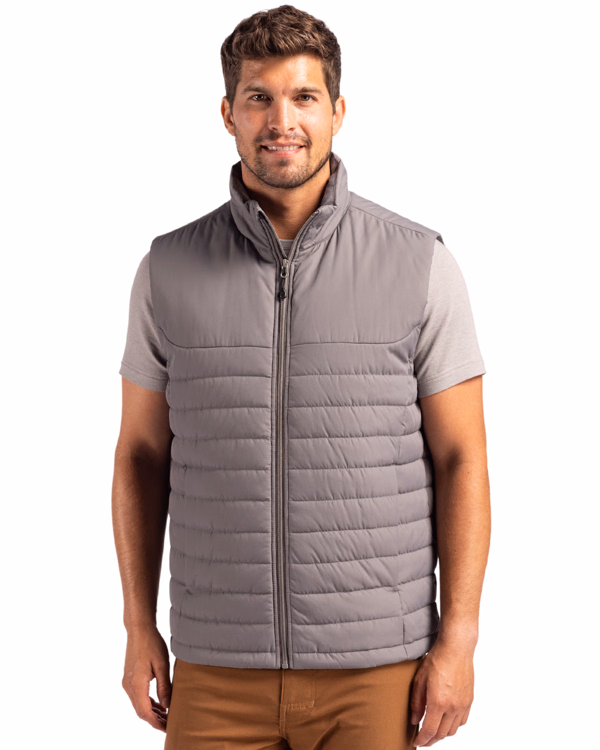 Custom Clique Elevation Recycled Insulated Puffer Mens Full Zip Vest — Pure Slate front