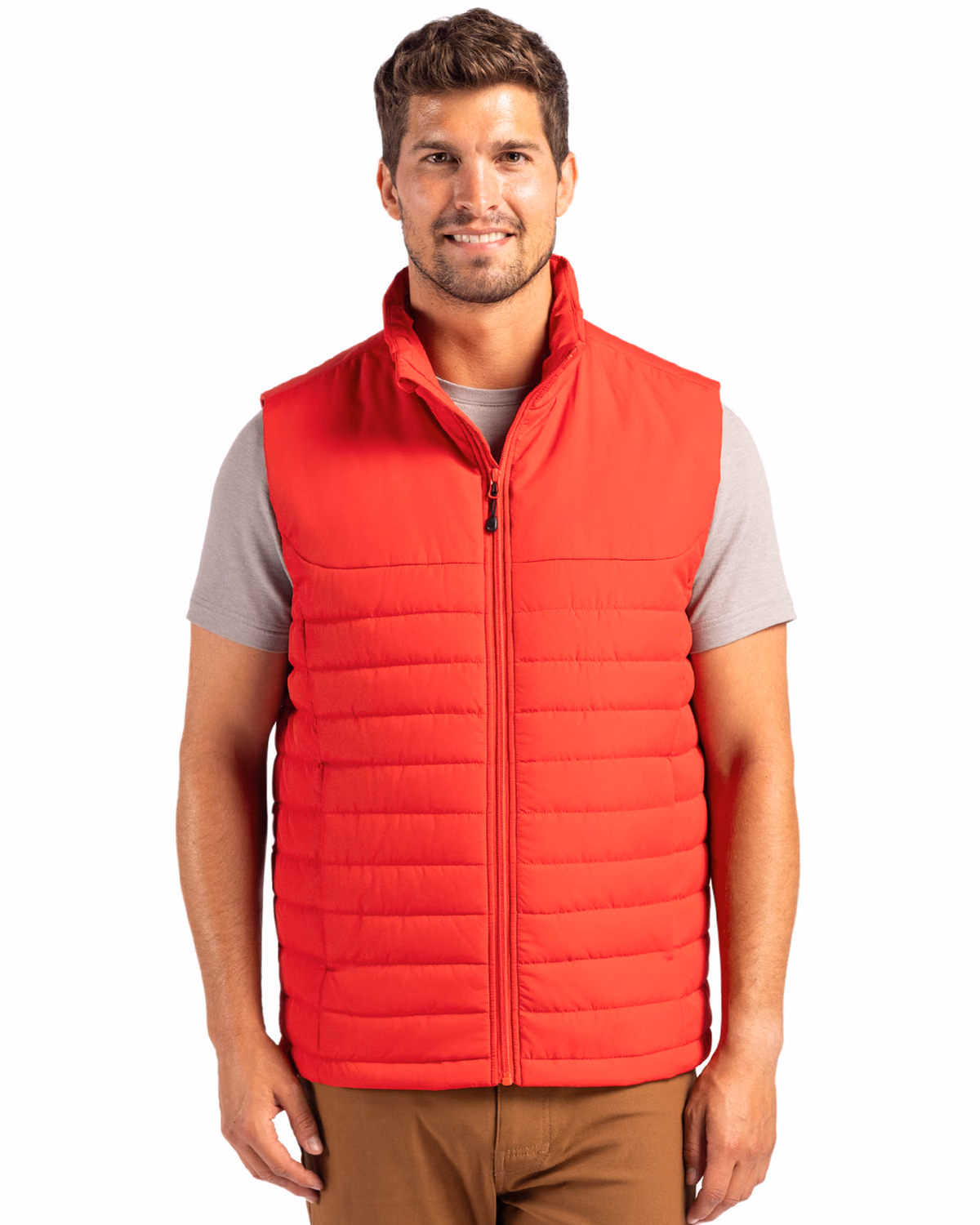 Custom Clique Elevation Recycled Insulated Puffer Mens Full Zip Vest — Red front