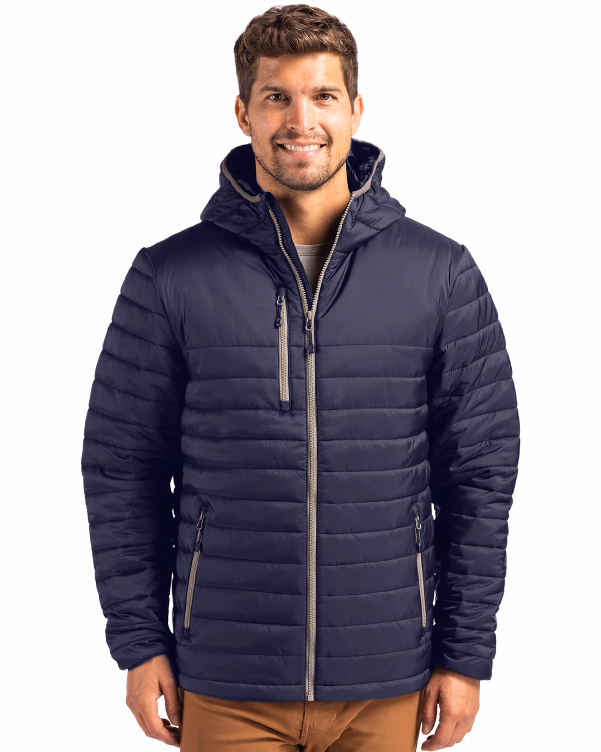 Custom Clique Valhalla Recycled Insulated Puffer Mens Full Zip Hooded Jacket — Dark Navy front