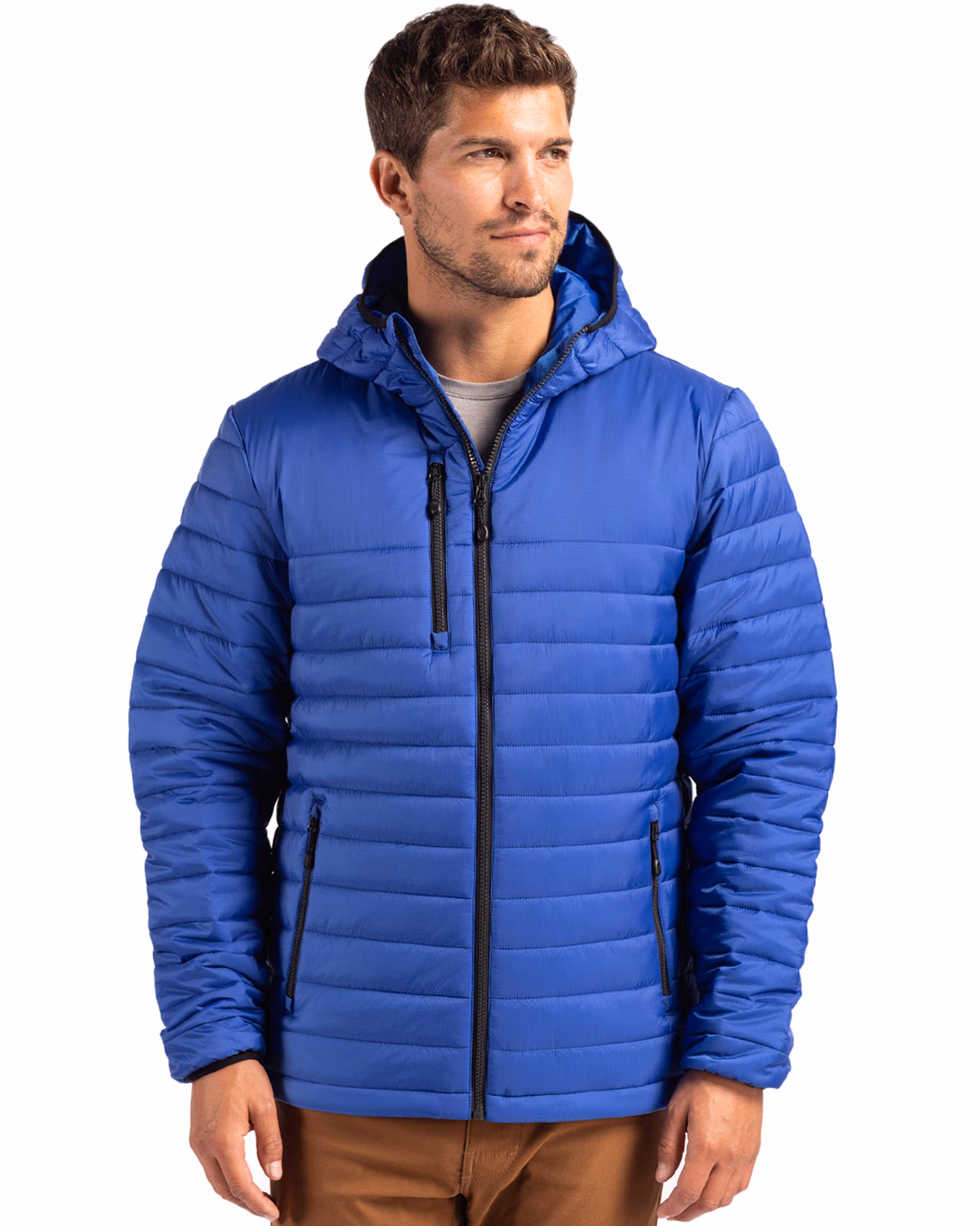 Custom Clique Valhalla Recycled Insulated Puffer Mens Full Zip Hooded Jacket — Royal Blue front