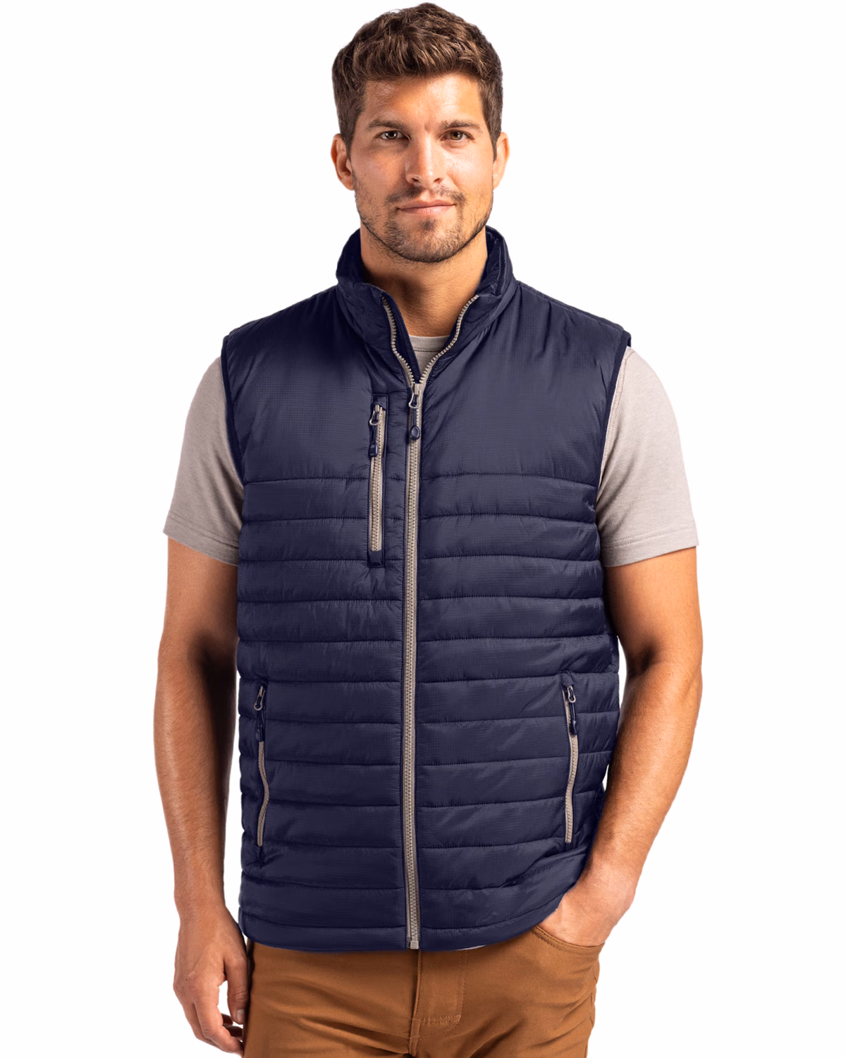 Custom Clique Valhalla Recycled Insulated Puffer Mens Full Zip Vest — Dark Navy front