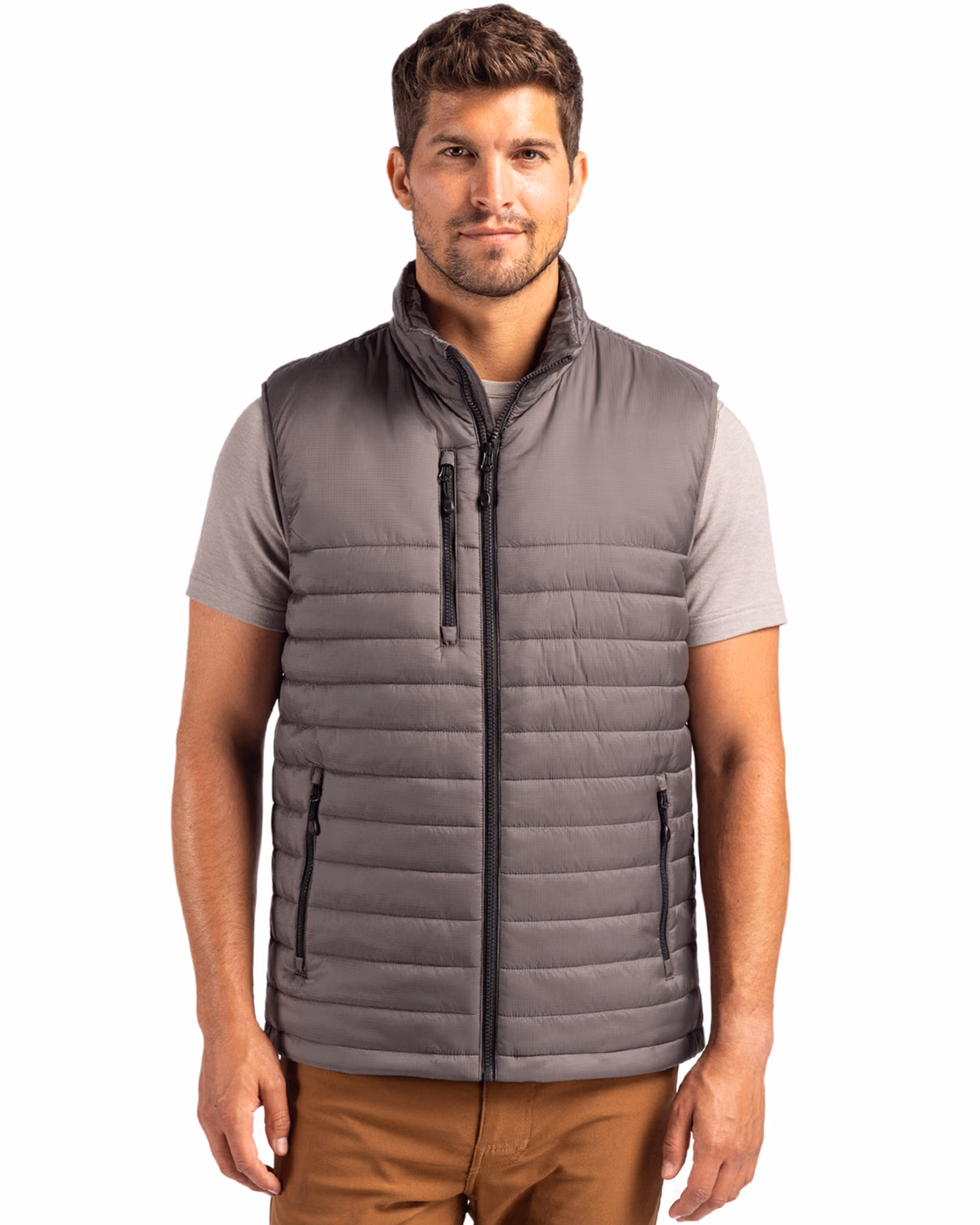 Custom Clique Valhalla Recycled Insulated Puffer Mens Full Zip Vest — Pure Slate front