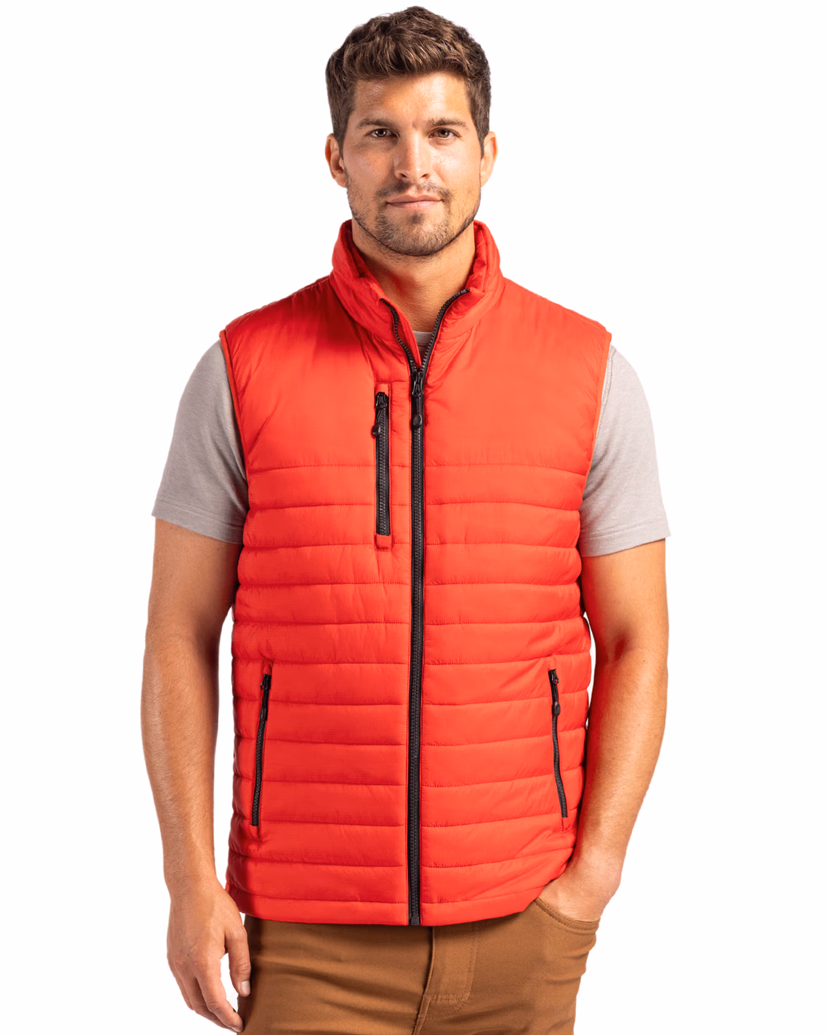 Custom Clique Valhalla Recycled Insulated Puffer Mens Full Zip Vest — Red front