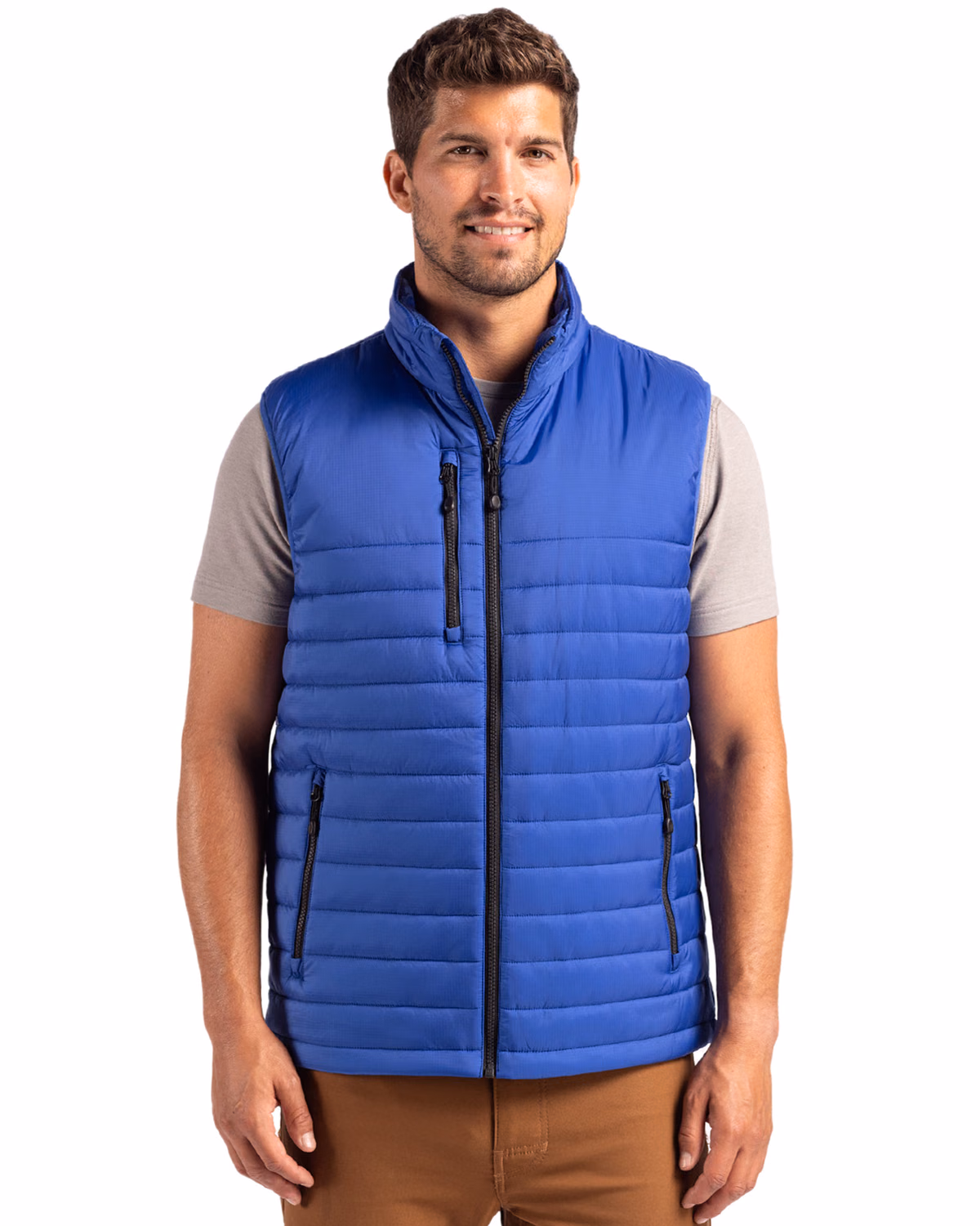 Custom Clique Valhalla Recycled Insulated Puffer Mens Full Zip Vest — Royal Blue front